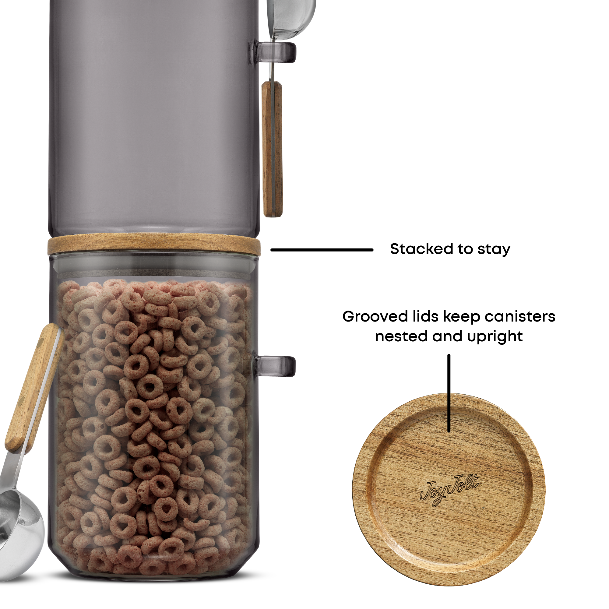 Holden Stackable Glass Storage Canister Set with Wood Lids and Scoops