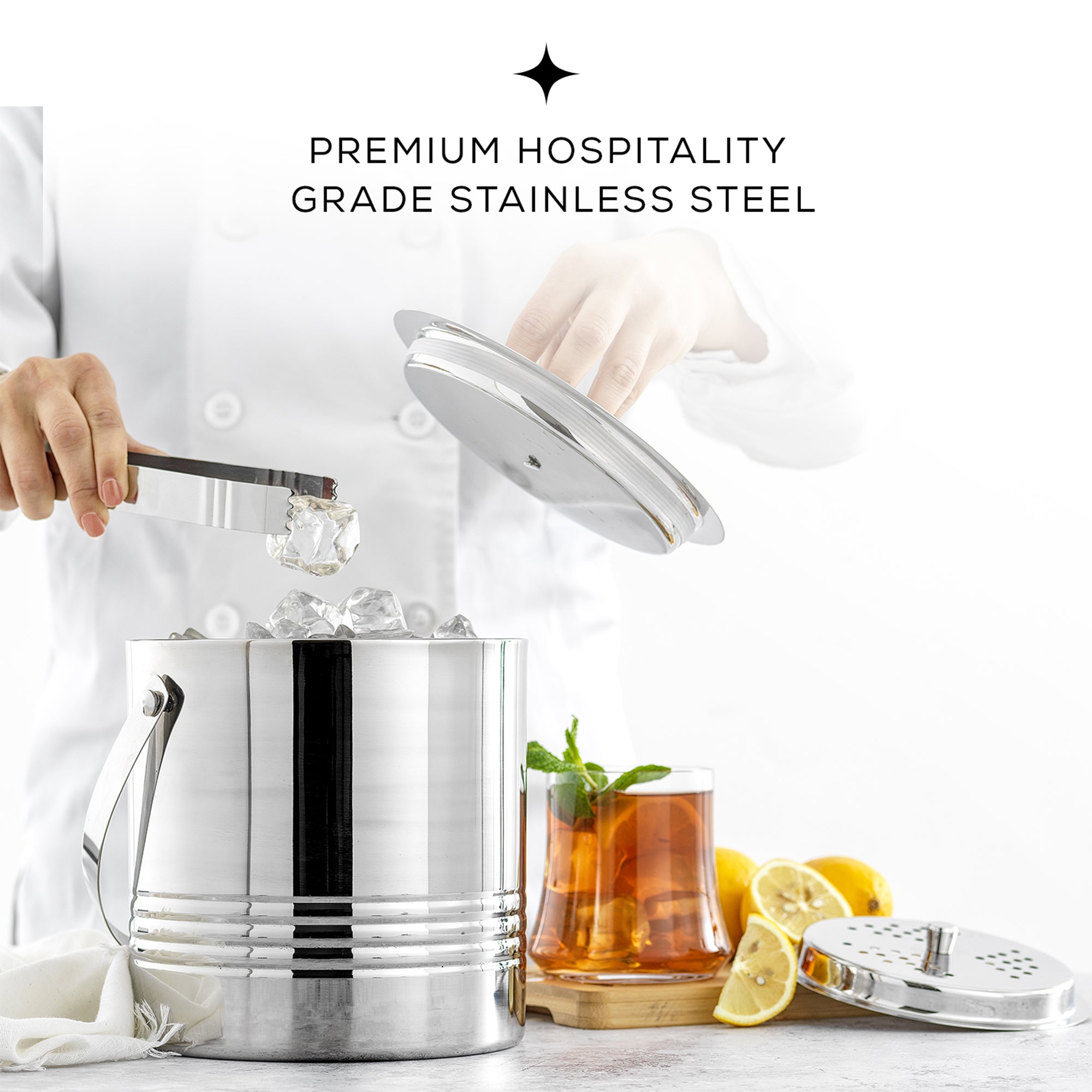 JoyJolt 3L Steel Ice Bucket: Strainer & Tongs