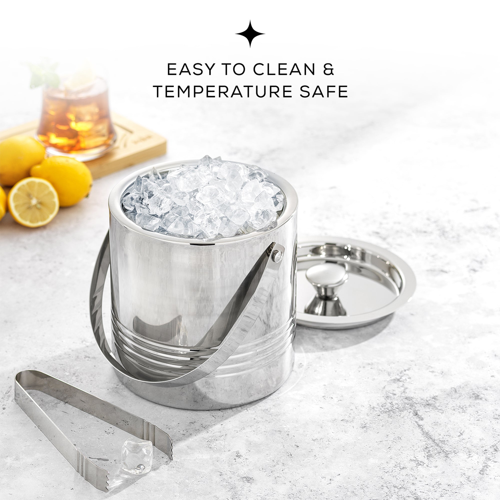 JoyJolt 3L Steel Ice Bucket: Strainer & Tongs