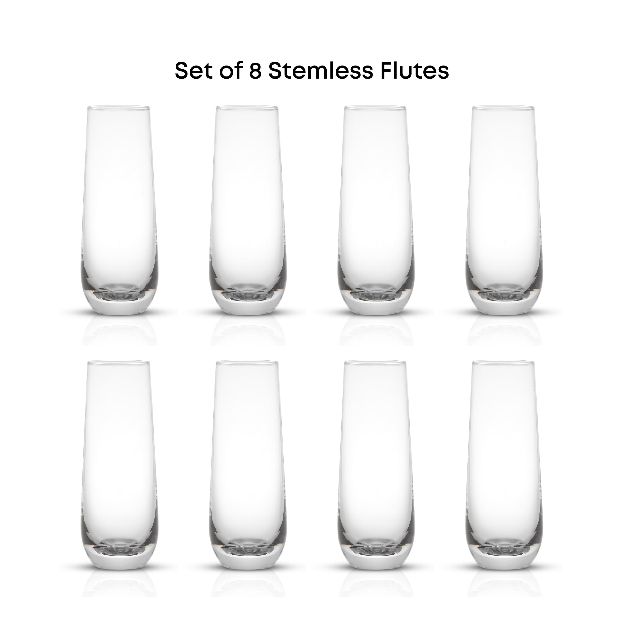 Set of 8 stemless flutes arranged in two rows of four.