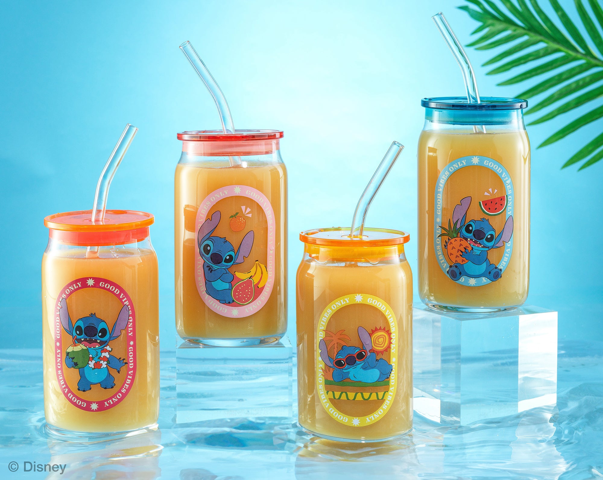 Disney Stitch Island Vibes Tumbler Glasses with Lids & Straws