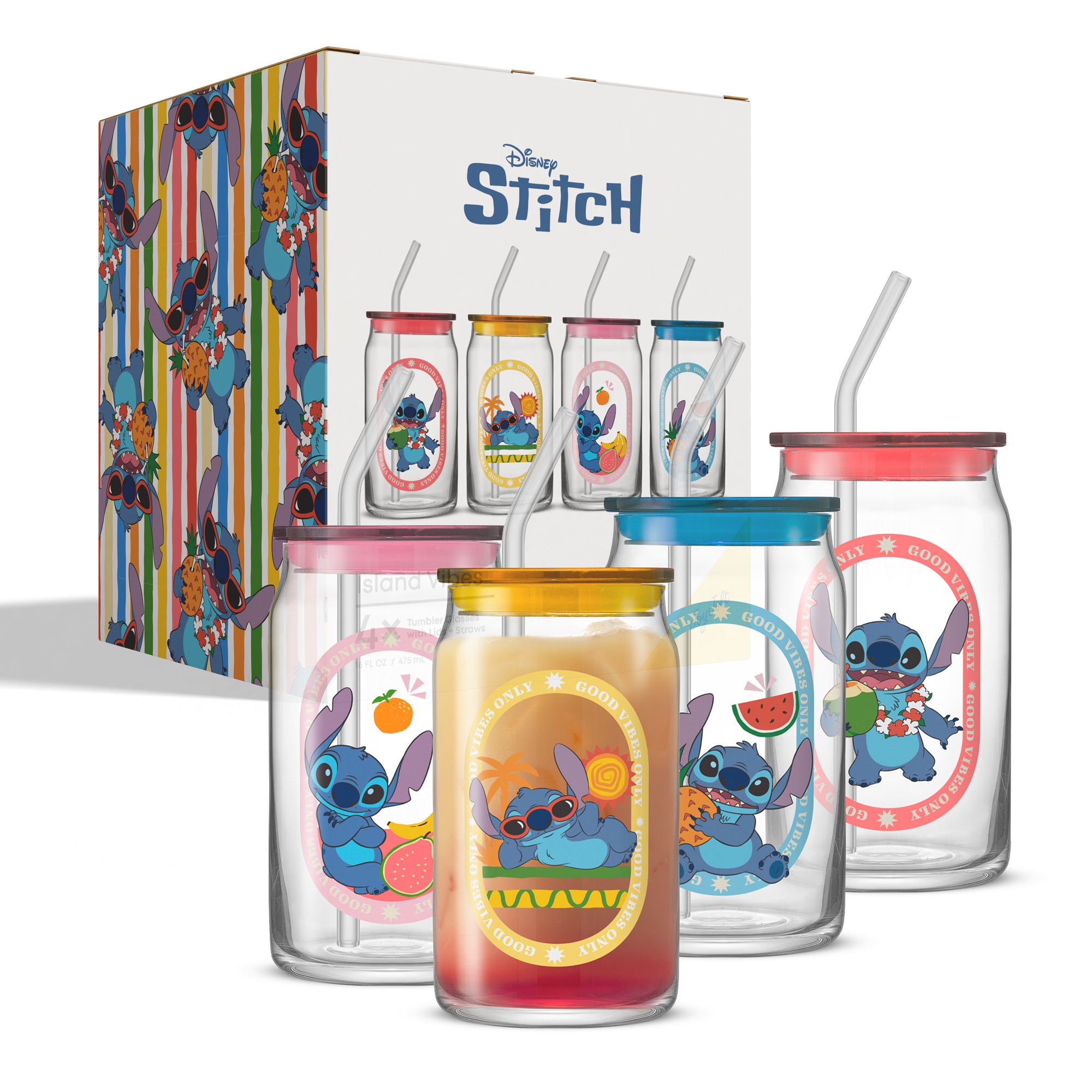 Disney Stitch Island Vibes Tumbler Glasses with Lids & Straws