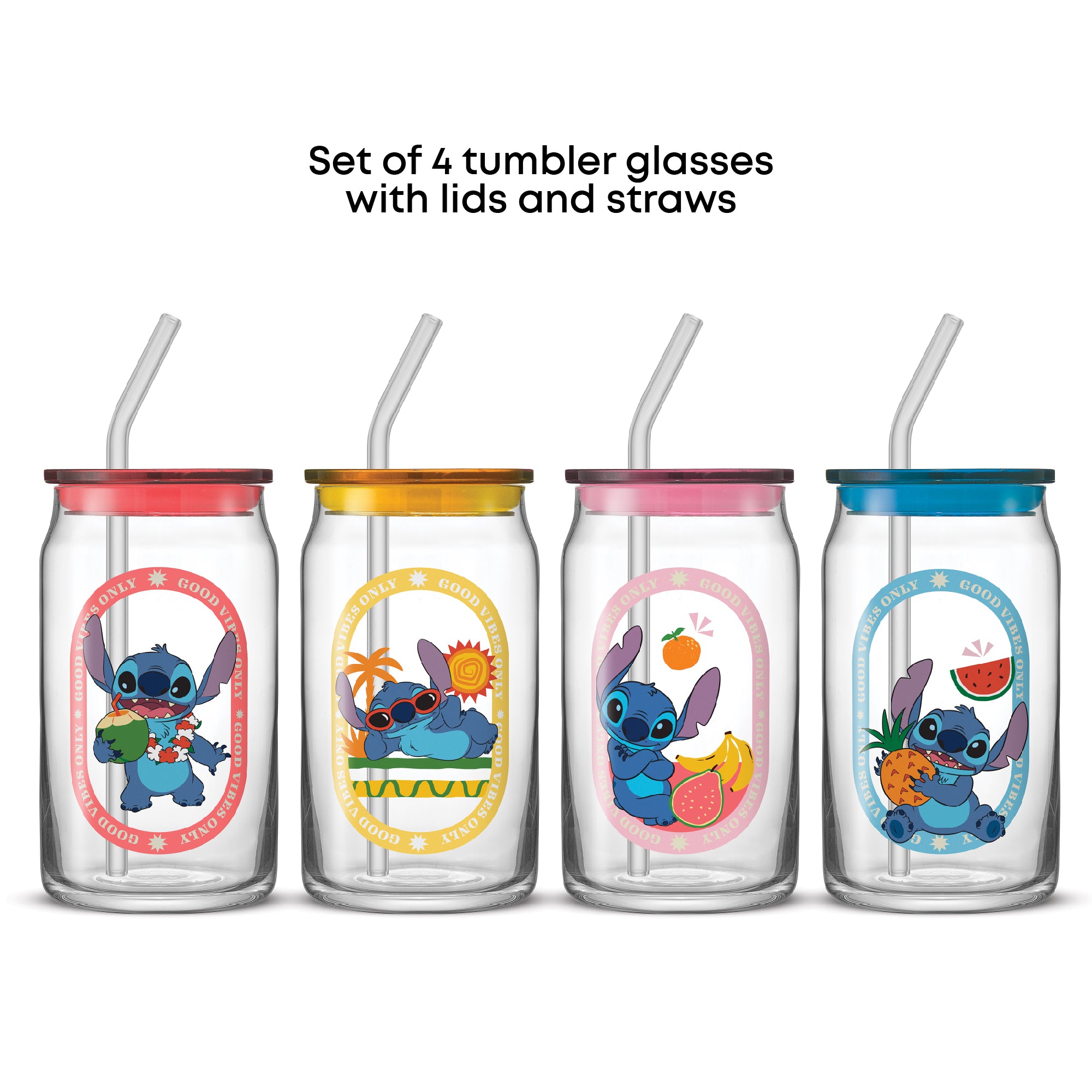 Disney Stitch Island Vibes Tumbler Glasses with Lids & Straws