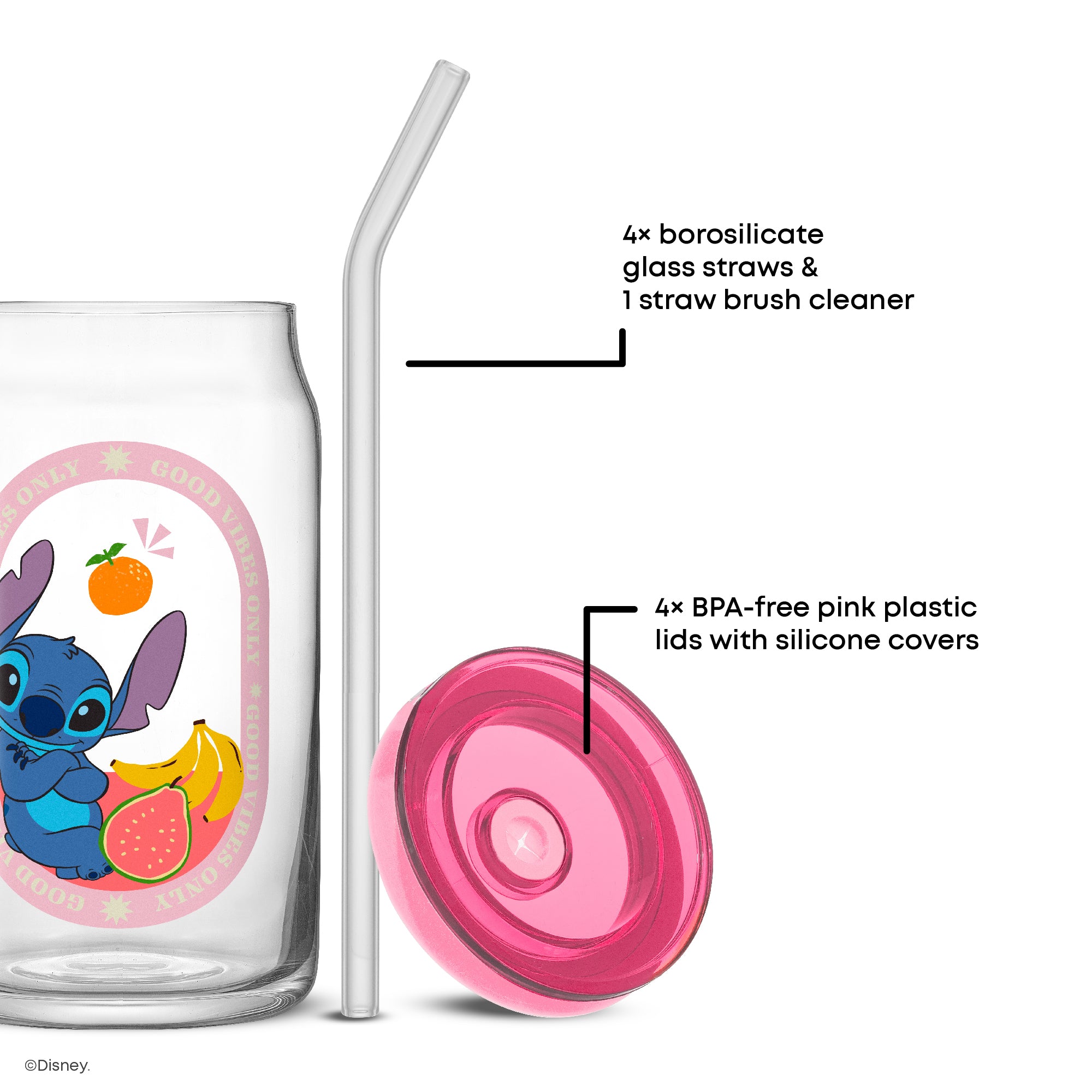 Disney Stitch Island Vibes Tumbler Glasses with Lids & Straws