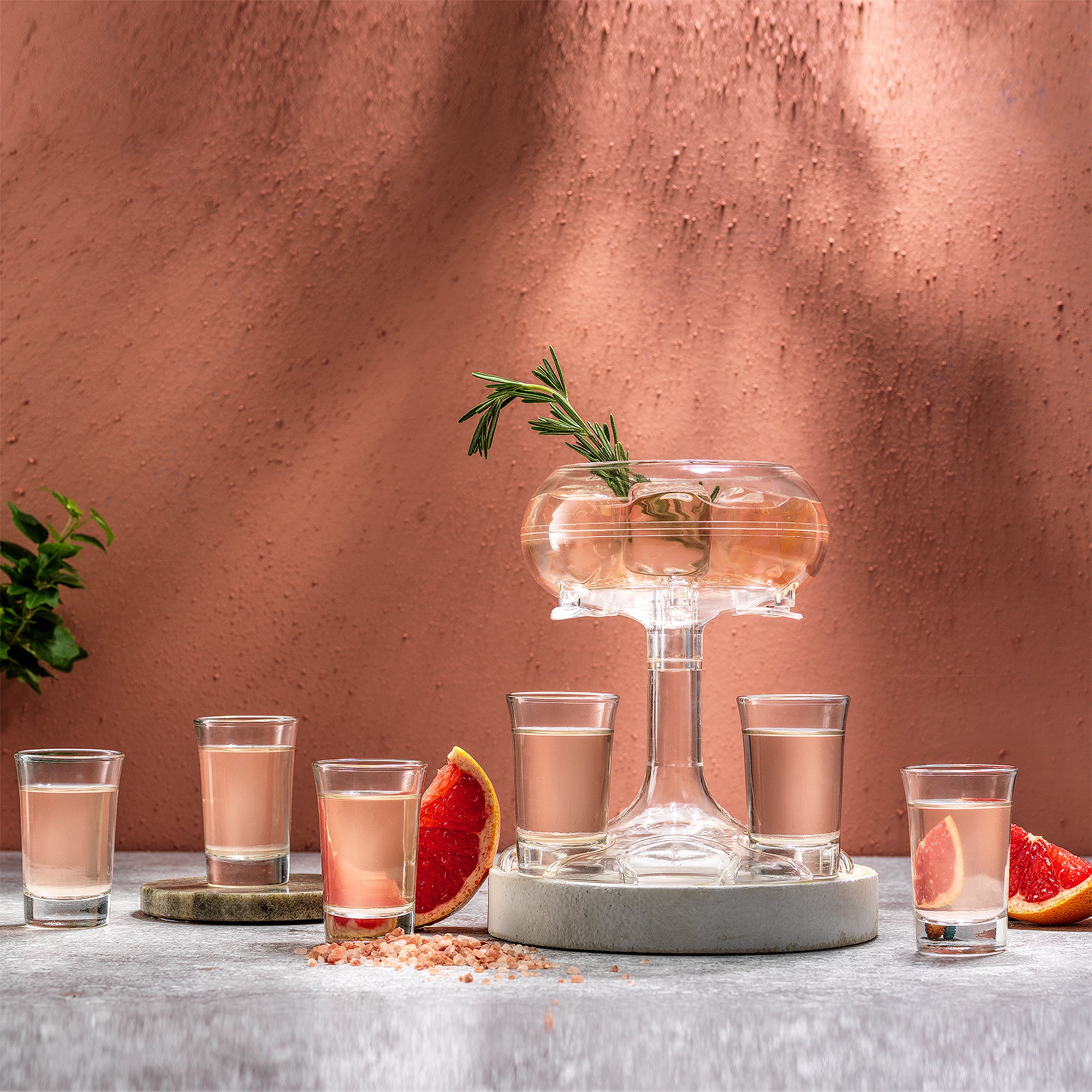 JoyJolt Shot Dispenser with 6 Glass Shot Glasses