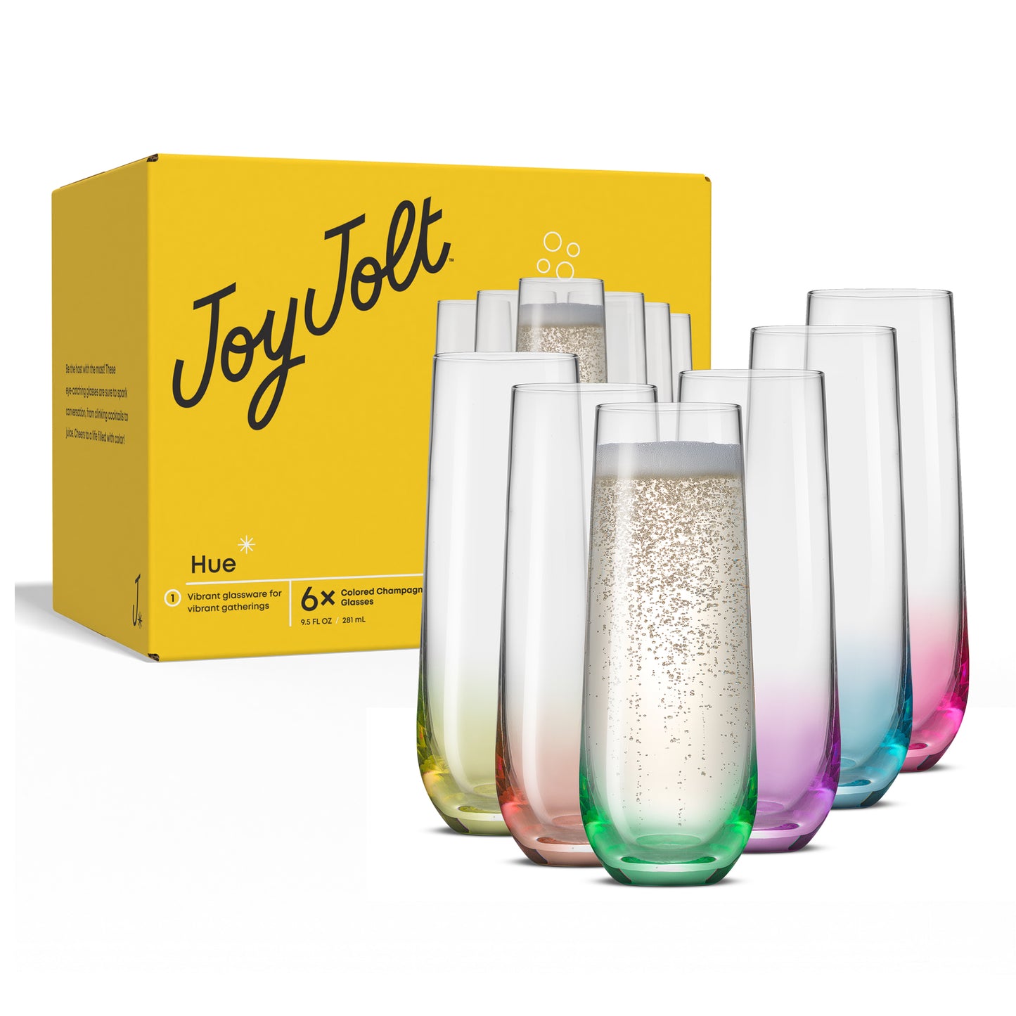 Hue Colored Stemless Champagne Flutes, 9.5 oz