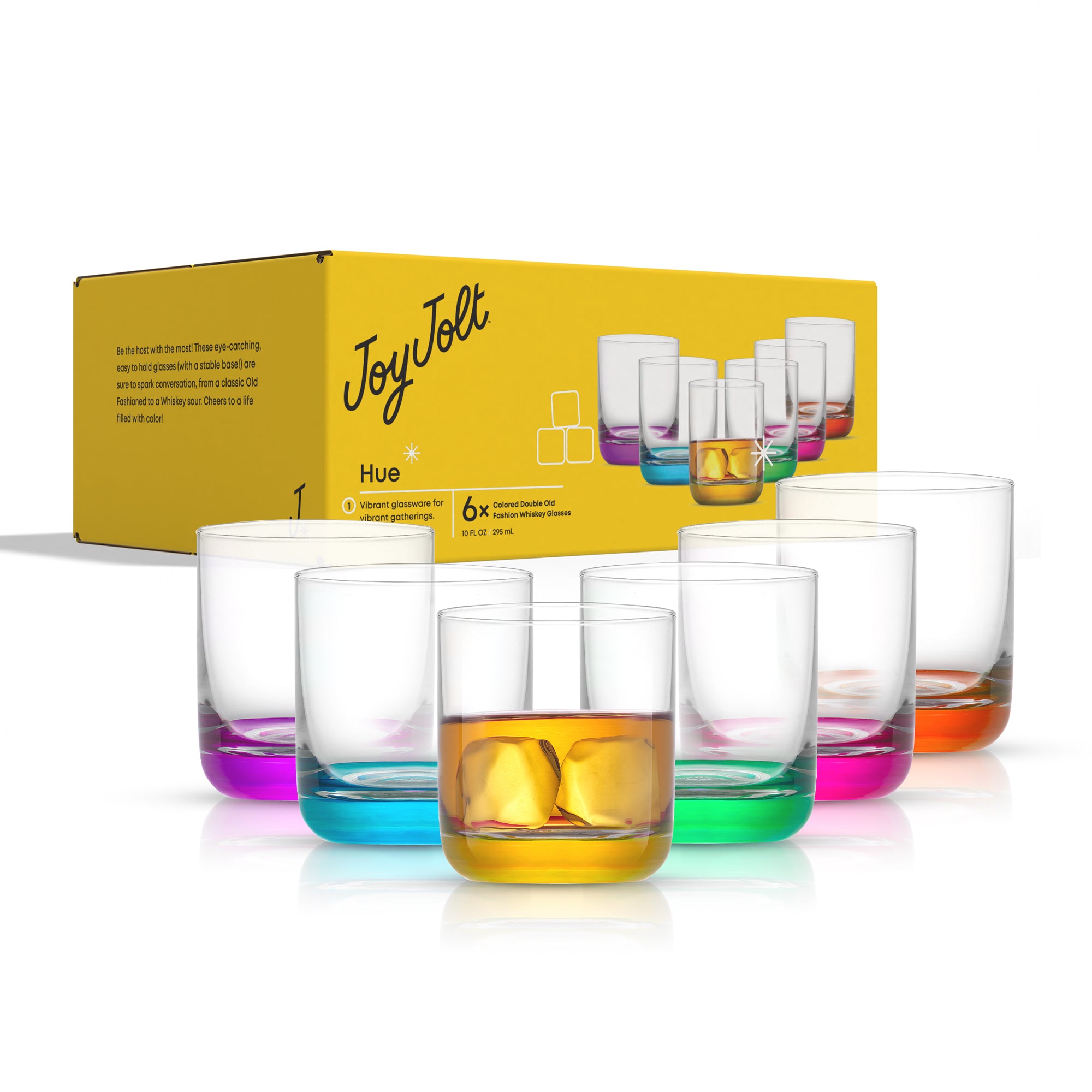 Hue Colored Double Old Fashion Whiskey Glasses
