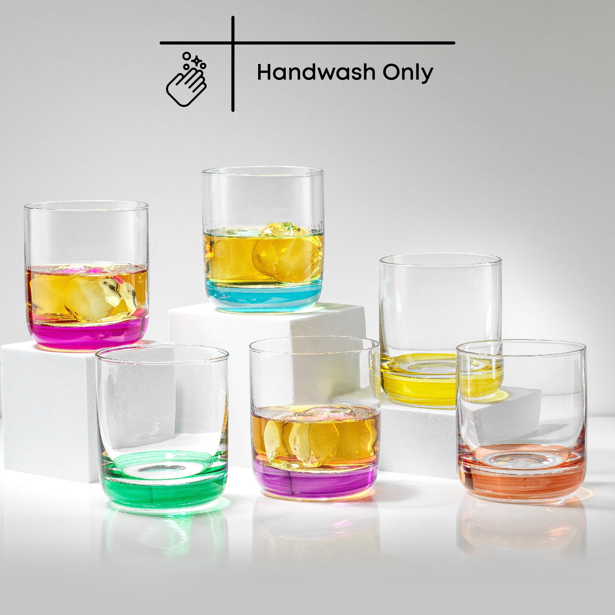 Hue Colored Double Old Fashion Whiskey Glasses