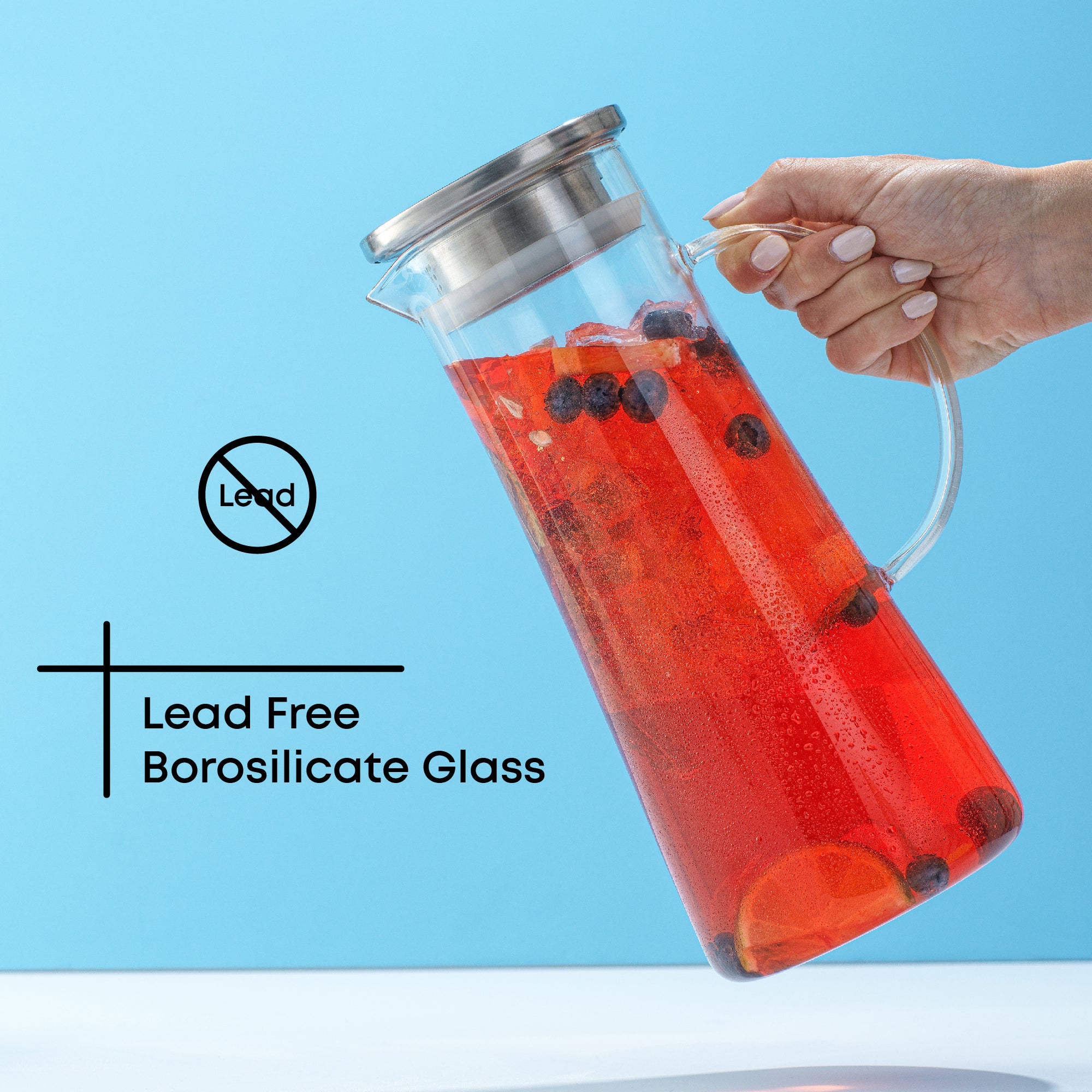 Breeze Glass Drink Water Pitcher with Stainless Steel Lid