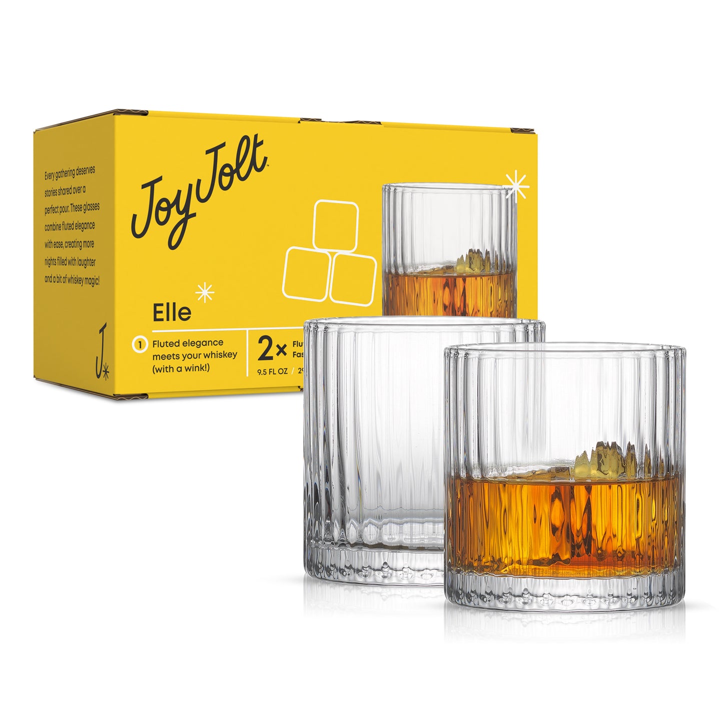 Elle Fluted Cylinder Whiskey Glasses, 9.5 oz