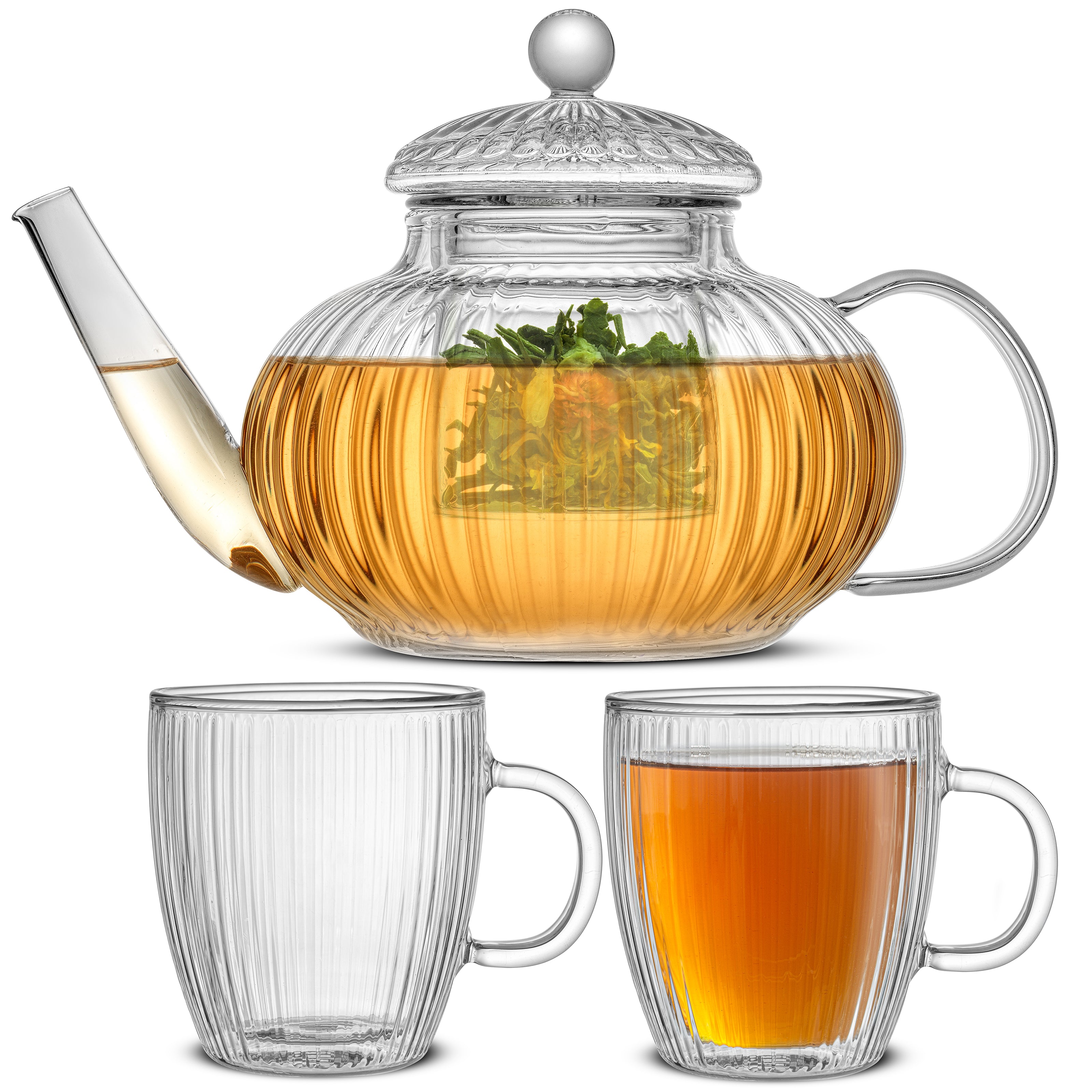 JoyJolt Fluted Tea Kettle Glass Mugs Combo1