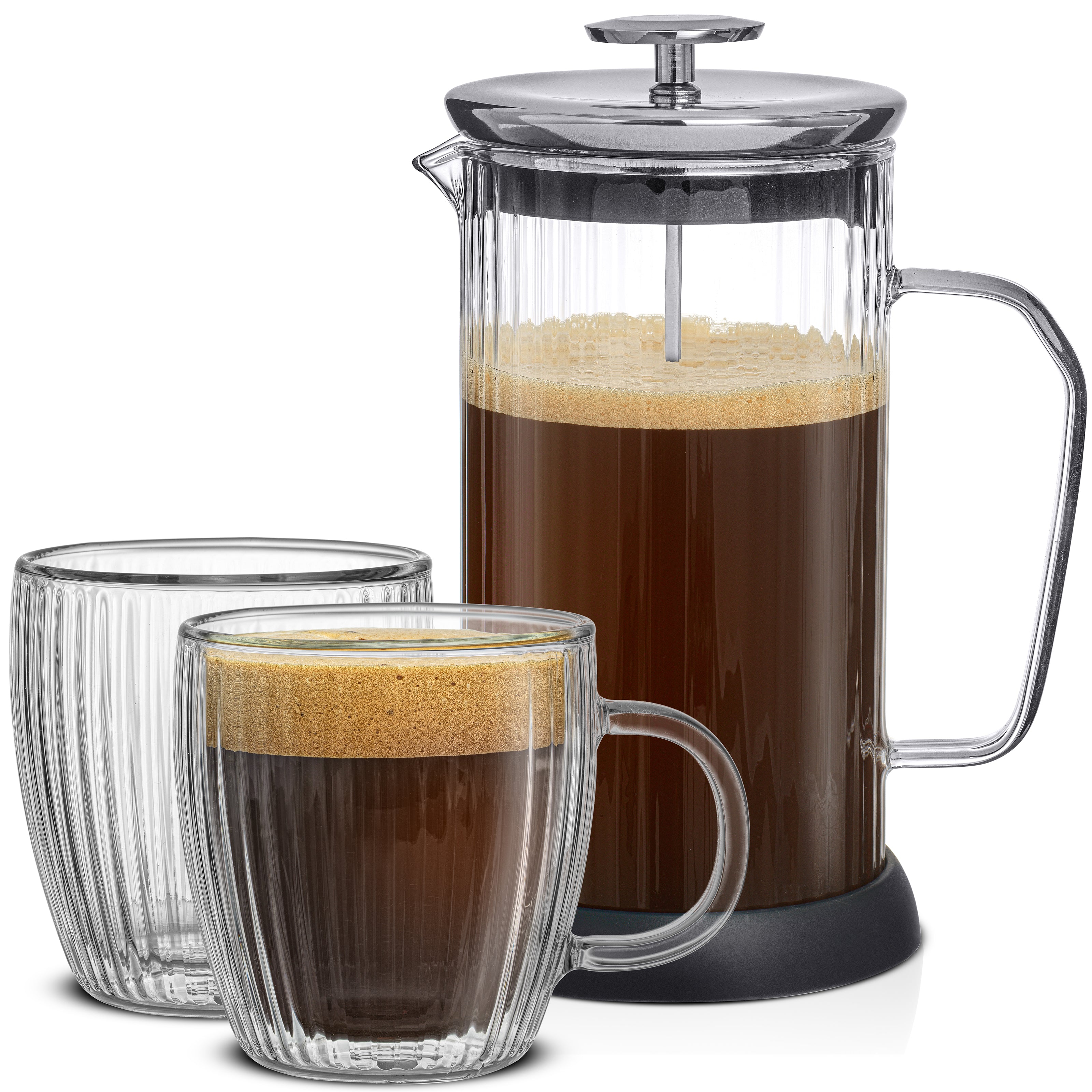 JoyJolt Fluted French Press & Matching Mugs Set