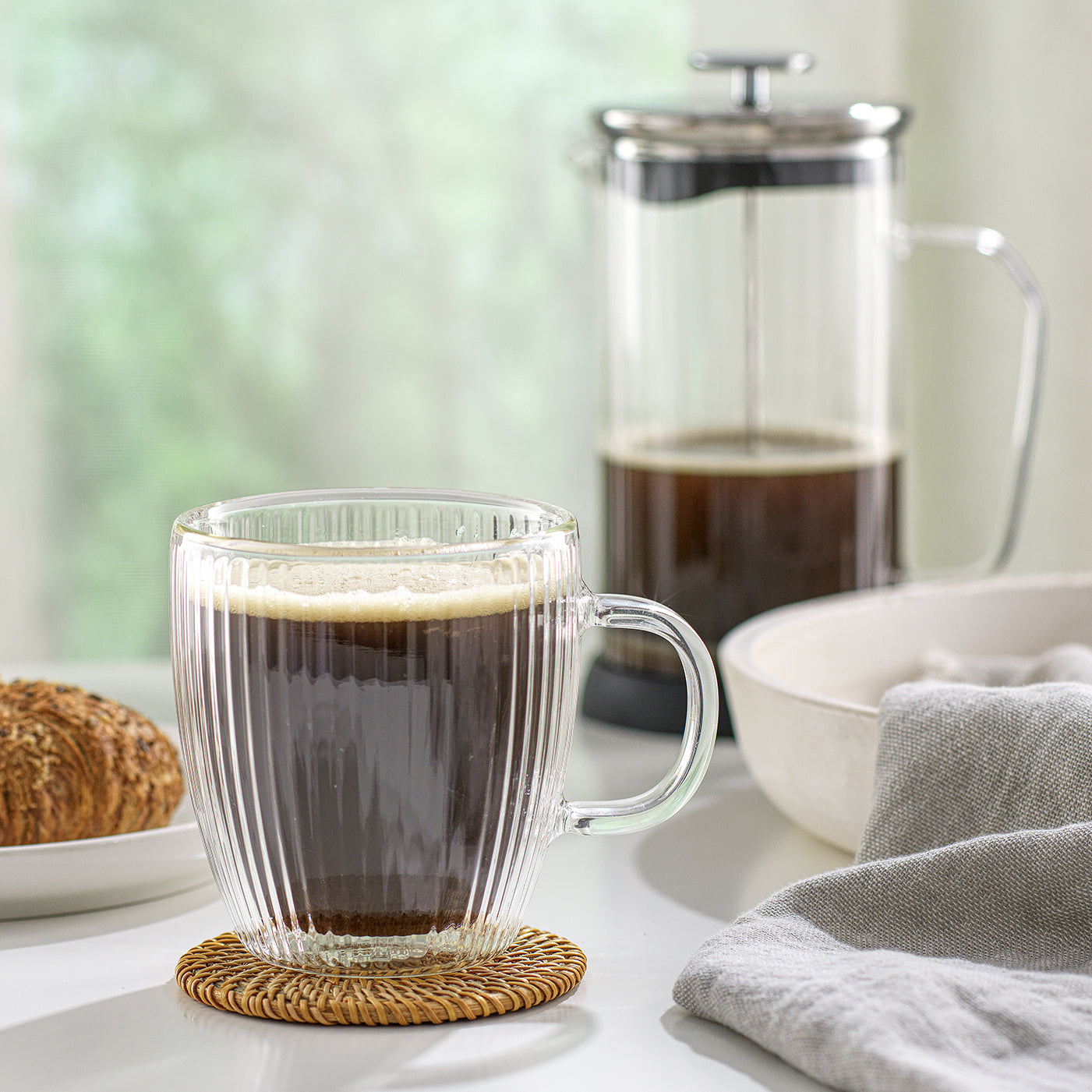 JoyJolt Fluted French Press & Matching Mugs Set