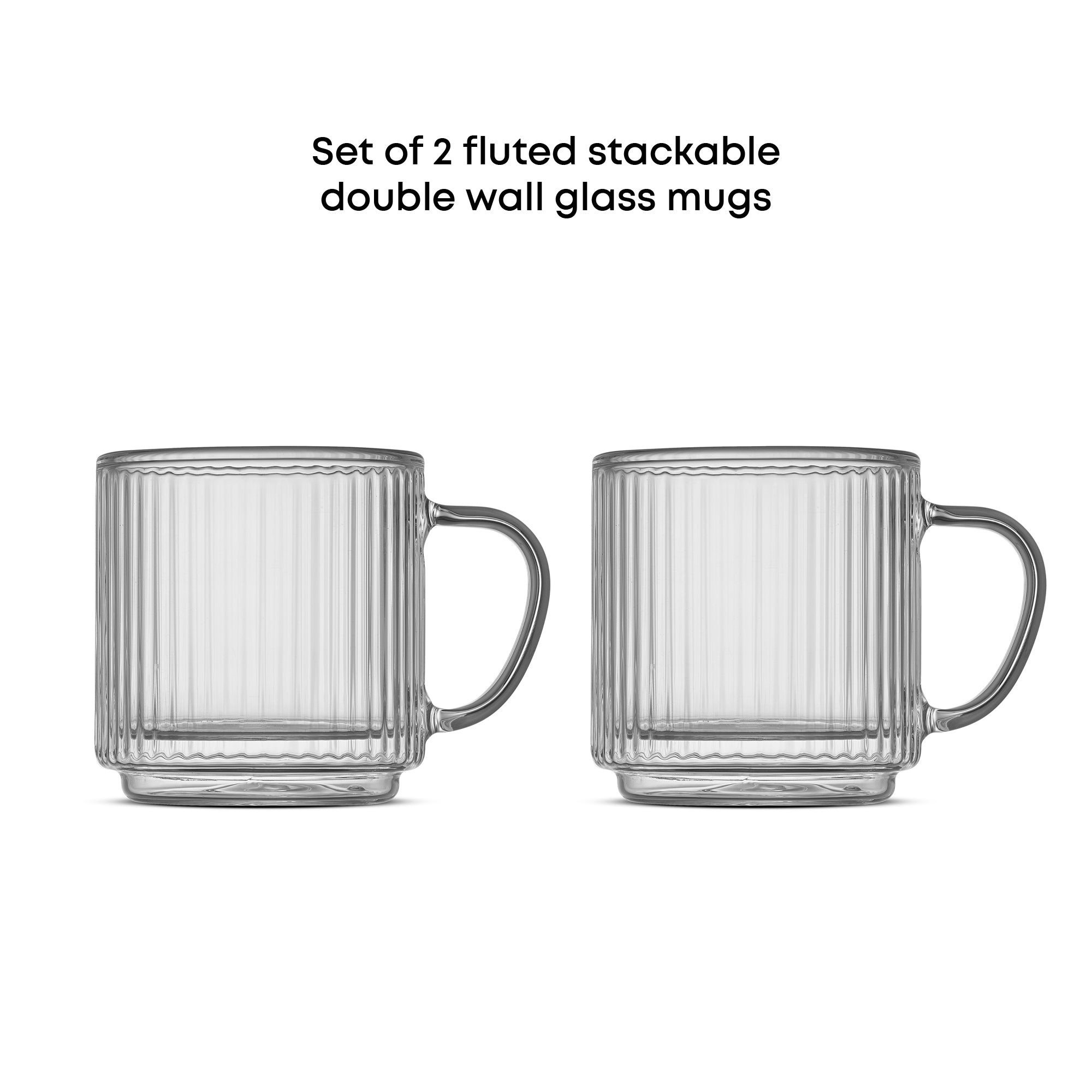 Haven Fluted Stackable Double Wall Glass Mugs