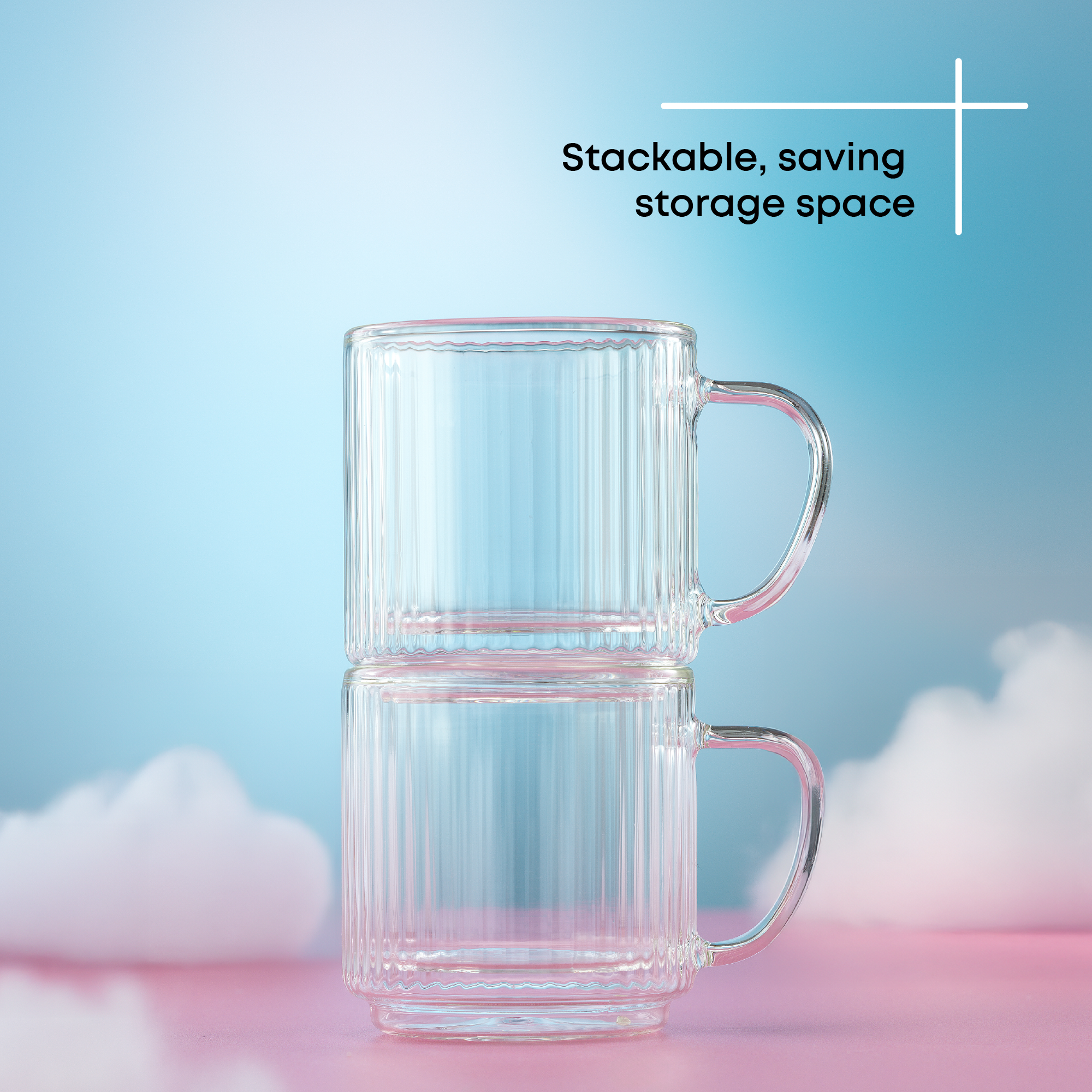 Haven Fluted Stackable Double Wall Glass Mugs