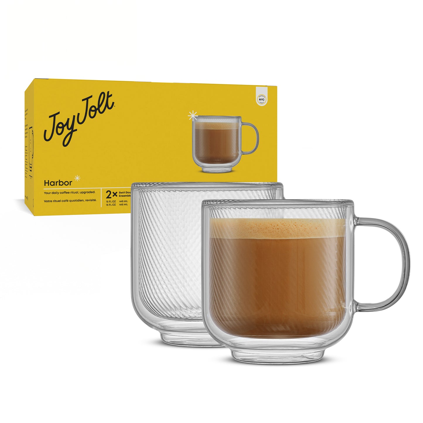 Harbor Swirl Double Wall Glass Mugs, 15oz