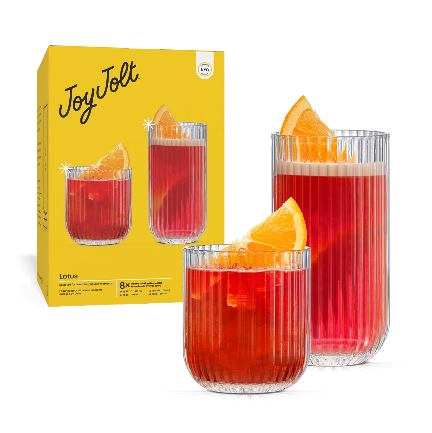 Lotus Ribbed Drinking Glasses, Set of 8