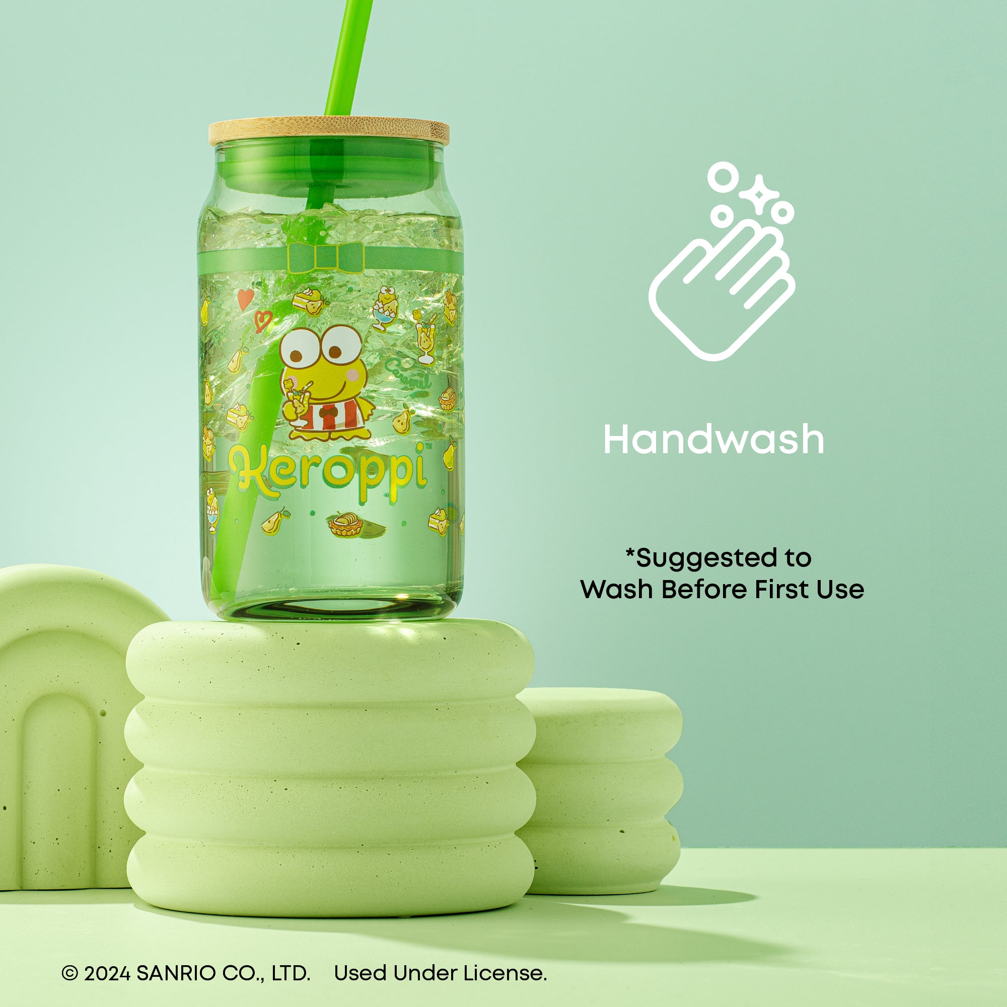 Hello Kitty® and Friends Favorite Flavor Keroppi Glass Tumbler with Bamboo Lid and Straw
