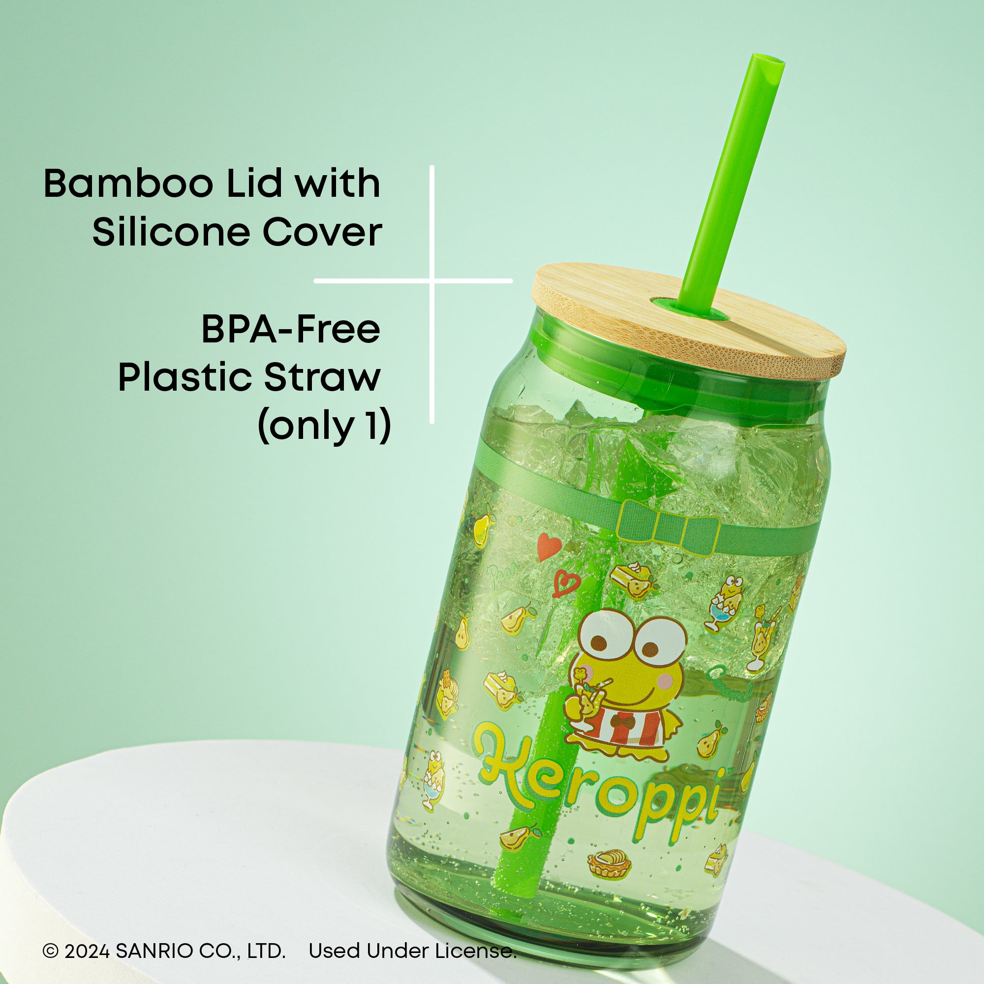 Hello Kitty® and Friends Favorite Flavor Keroppi Glass Tumbler with Bamboo Lid and Straw