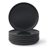 Set of six black plates on a white background