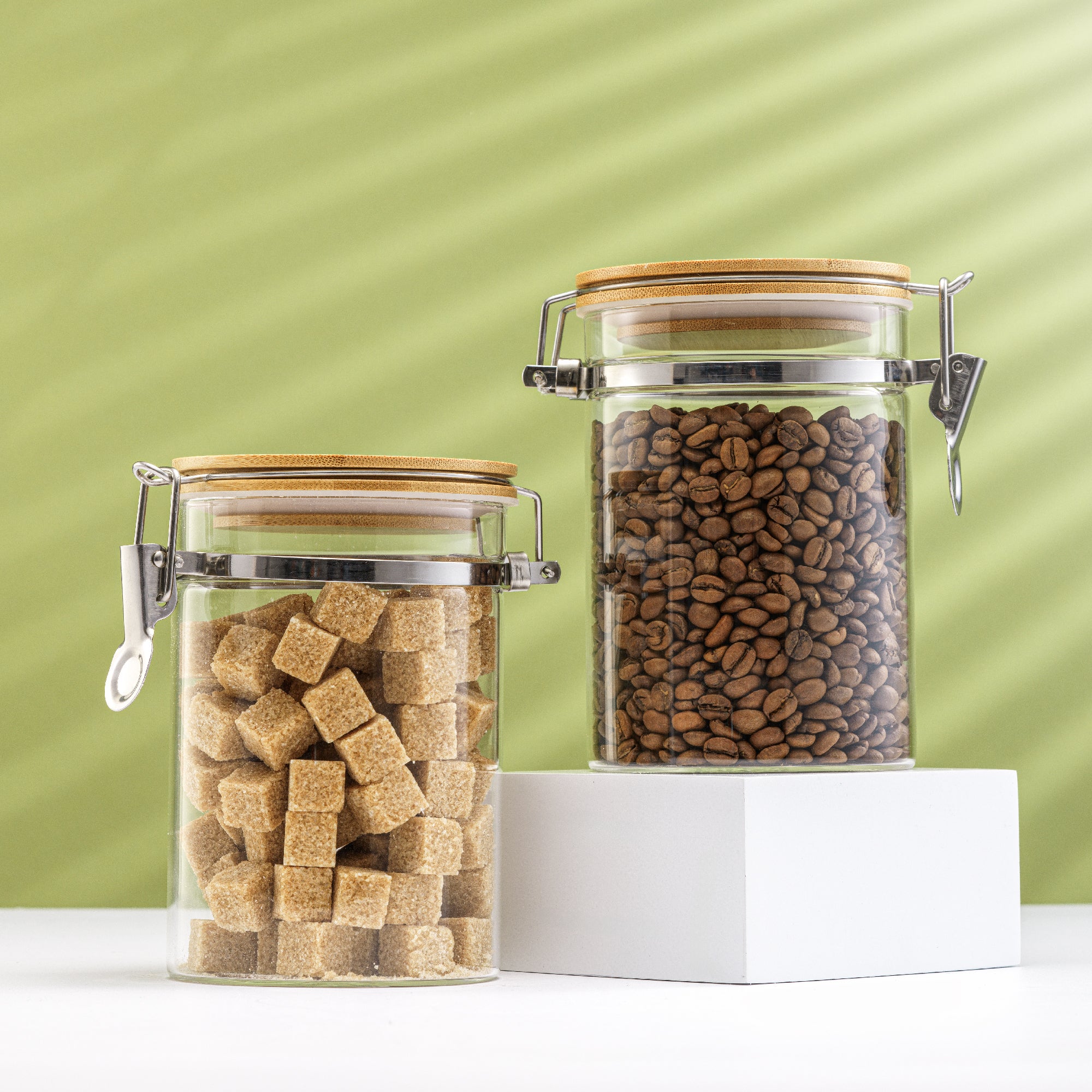 Storage Jars with Airtight Bamboo Clamp Lids Set