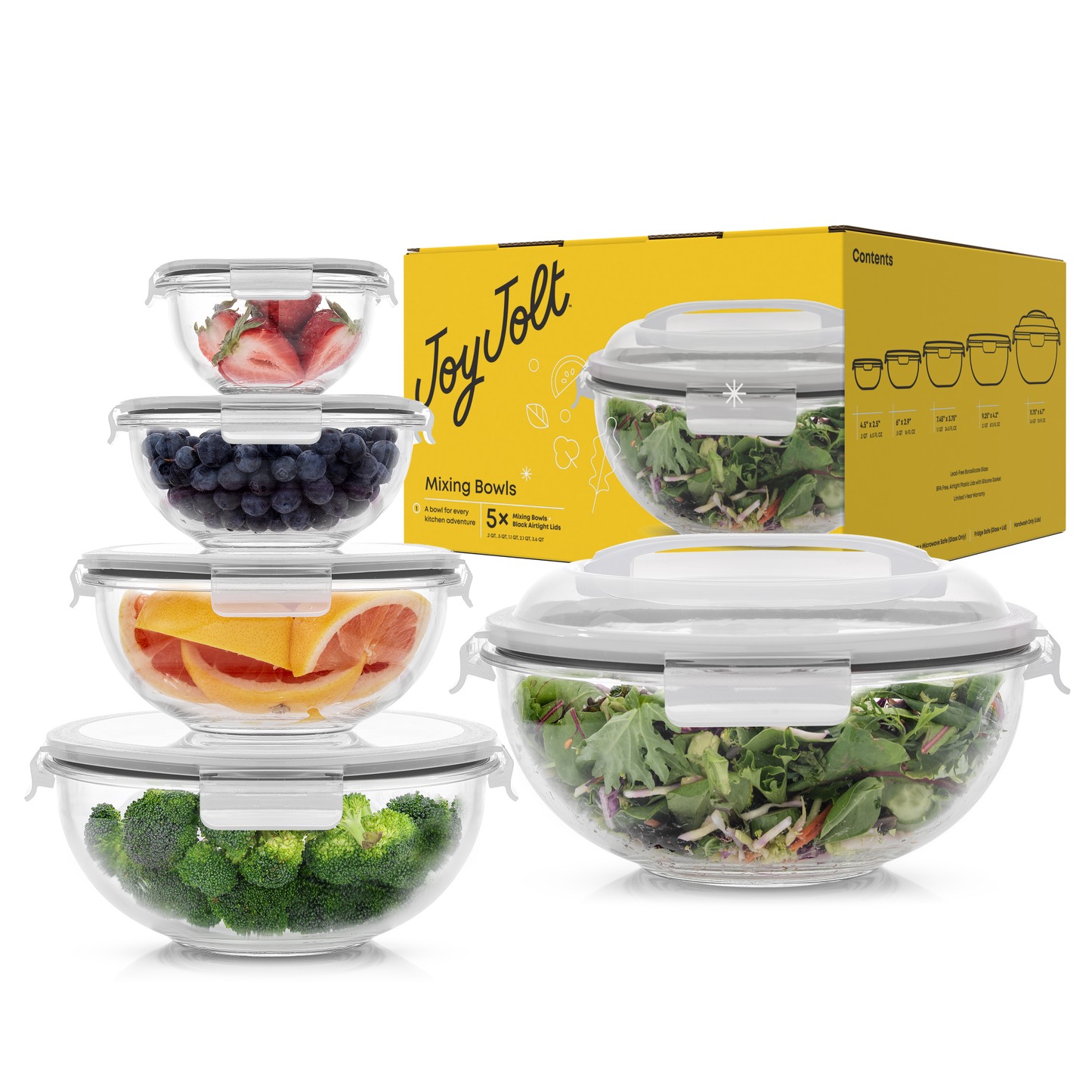 JoyFul Glass Mixing Bowl Set With Airtight Lids