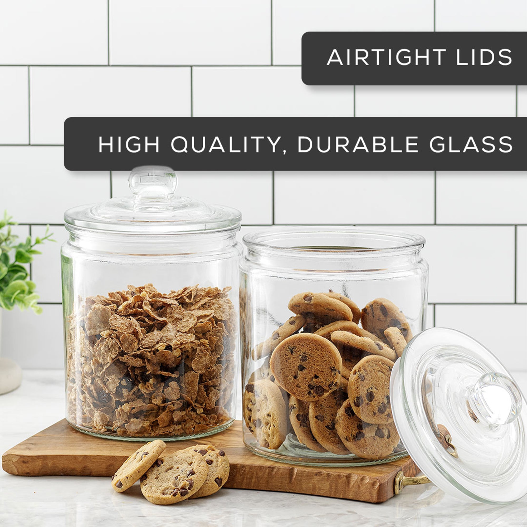 JoyFul Round Glass Cookie Jar with Airtight Lids
