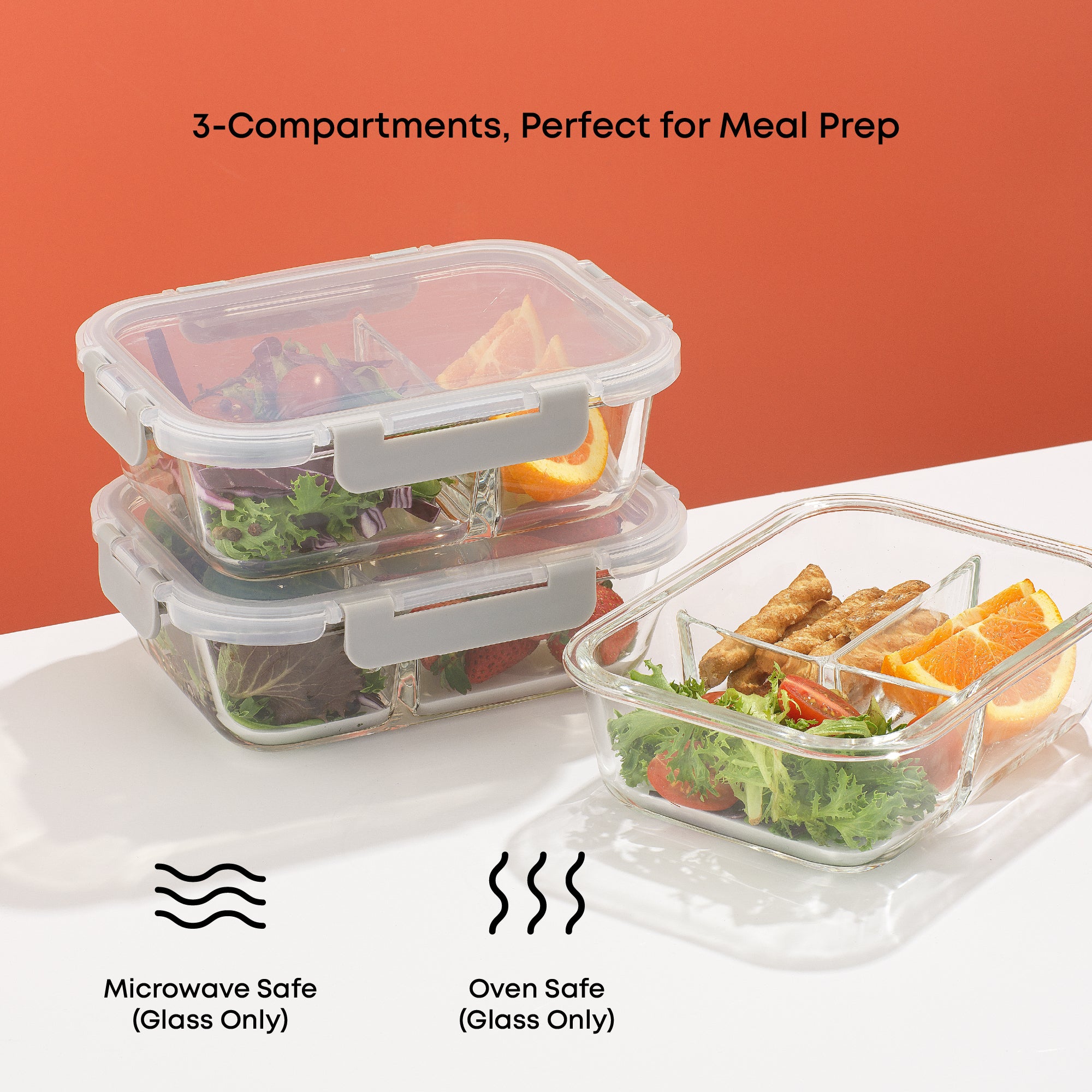 JoyJolt 3-Sectional Meal Prep Food Storage Containers