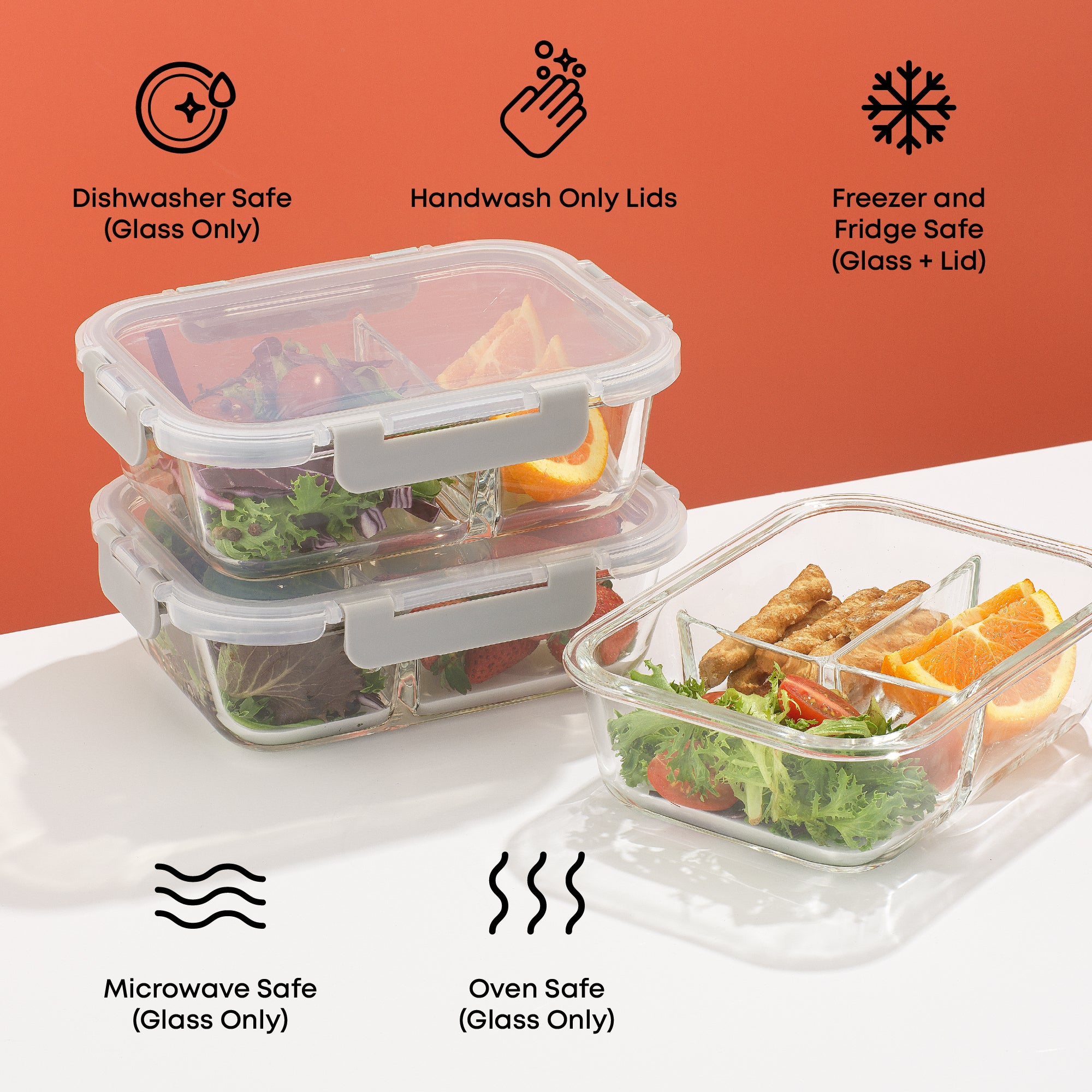 JoyJolt 3-Sectional Meal Prep Food Storage Containers