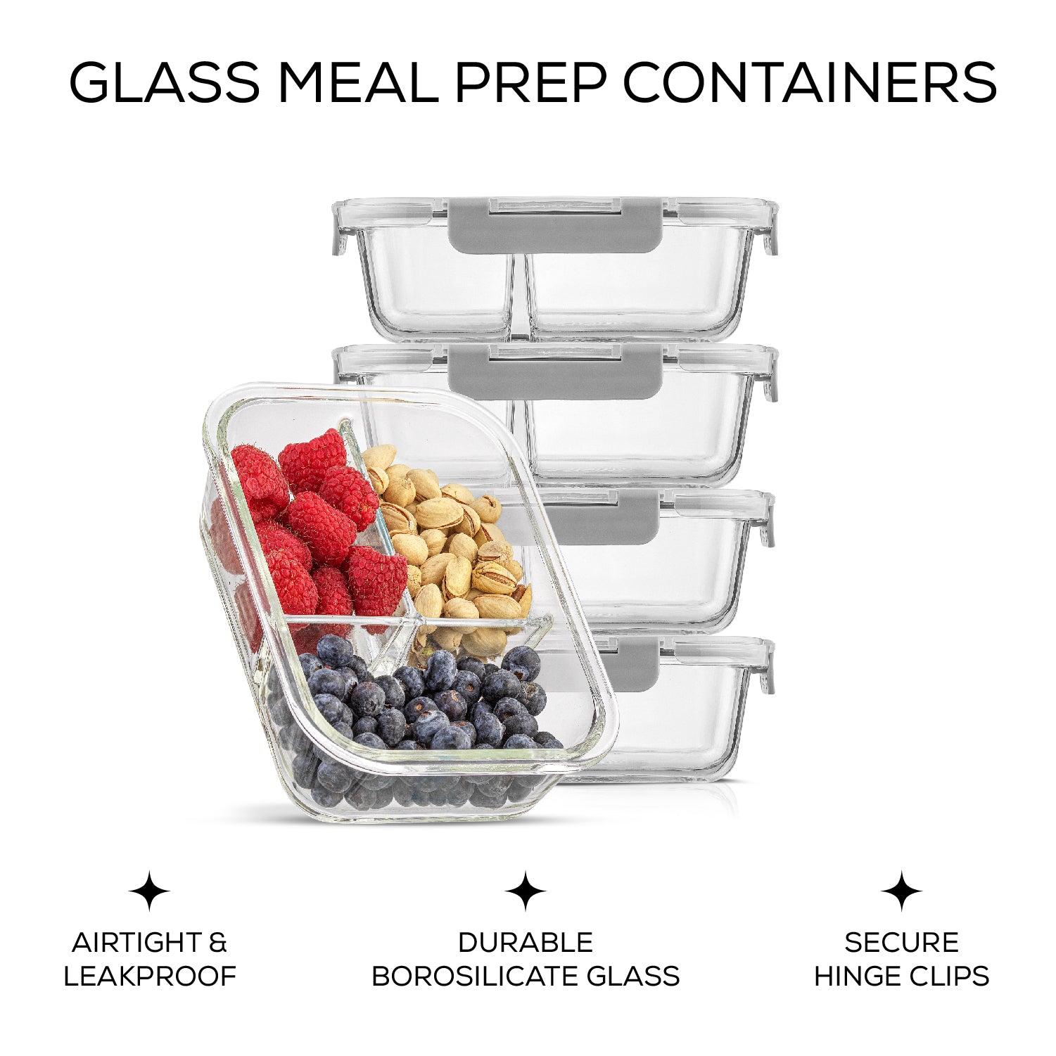 JoyJolt 3-Sectional Meal Prep Food Storage Containers