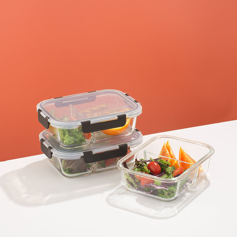 2-Sectional Glass Food Storage Containers