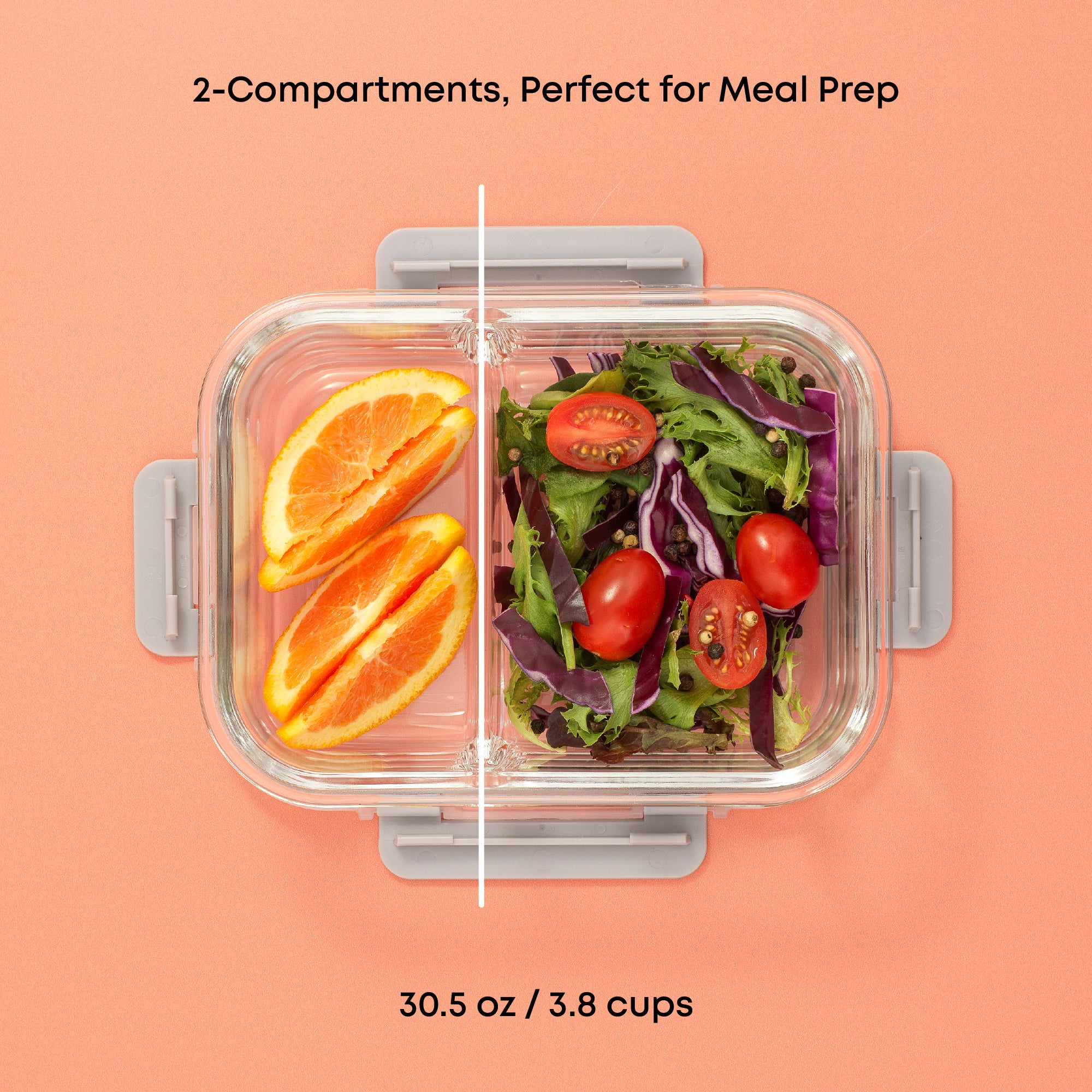 2-Sectional Glass Food Storage Containers