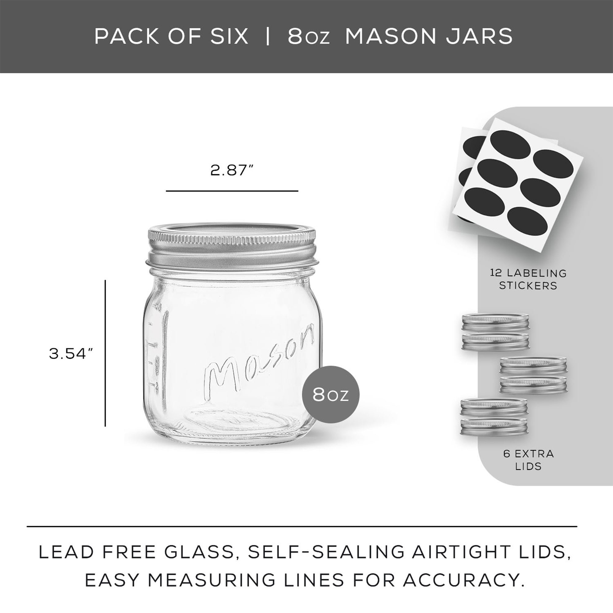 JoyJolt Mason Jars with Airtight Lids, Labels and Measures