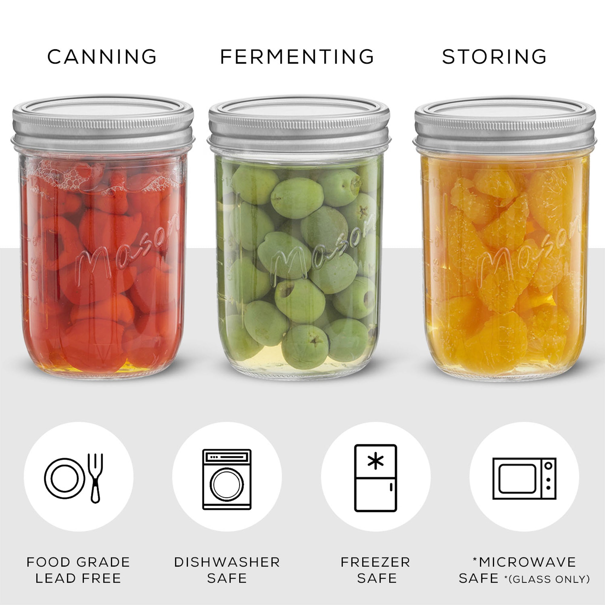 JoyJolt Mason Jars with Airtight Lids, Labels and Measures