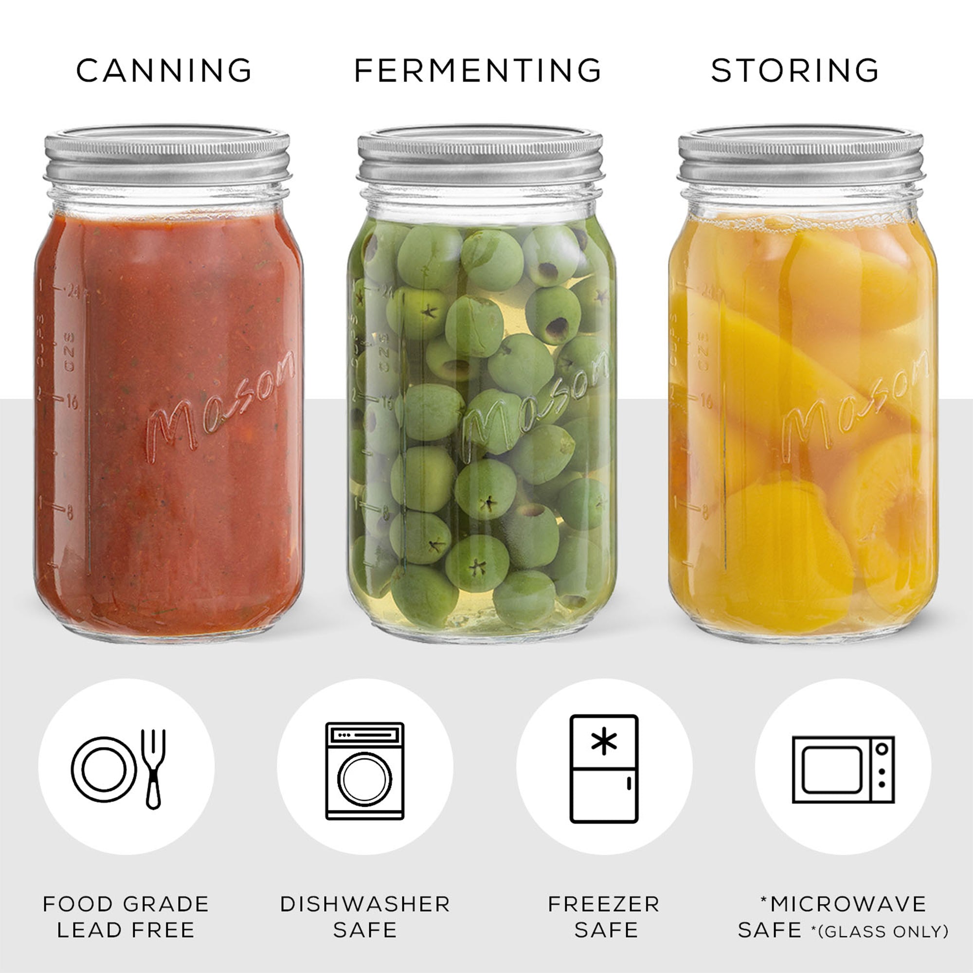 JoyJolt Mason Jars with Airtight Lids, Labels and Measures