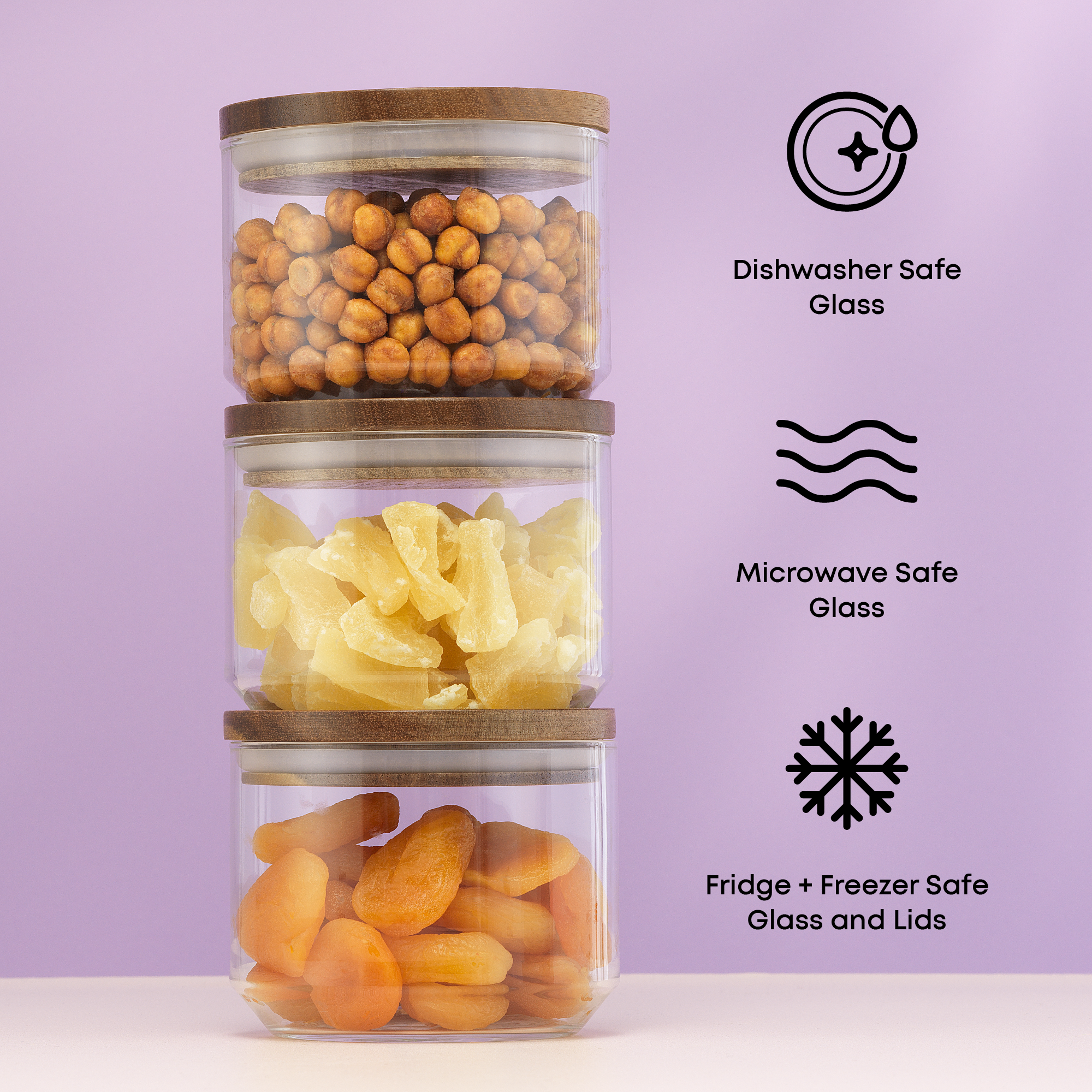Holden Stackable Glass Storage Canister Set with Wood Lids and Tray