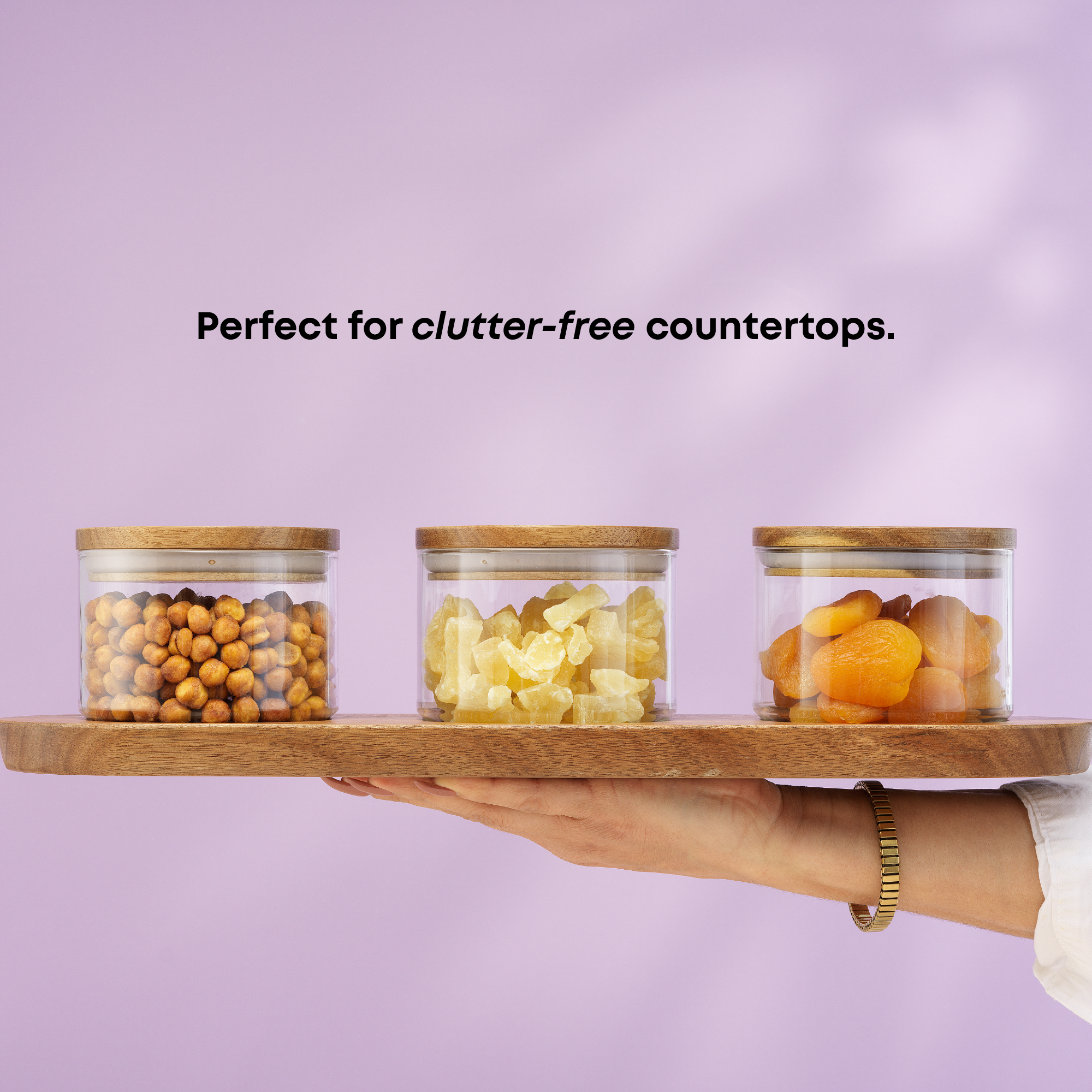 Holden Stackable Glass Storage Canister Set with Wood Lids and Tray