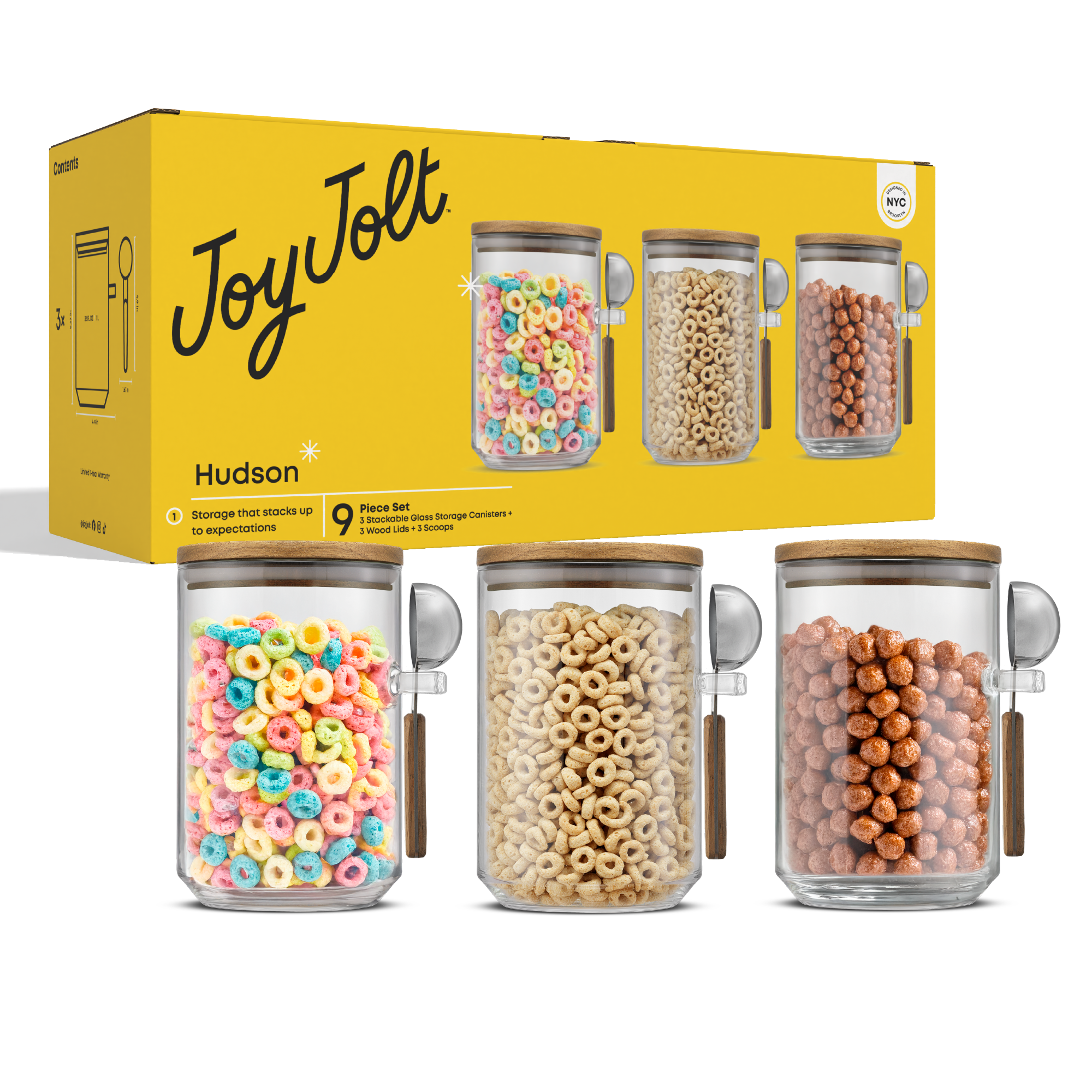 Holden Stackable Glass Storage Canister Set with Wood Lids and Scoops