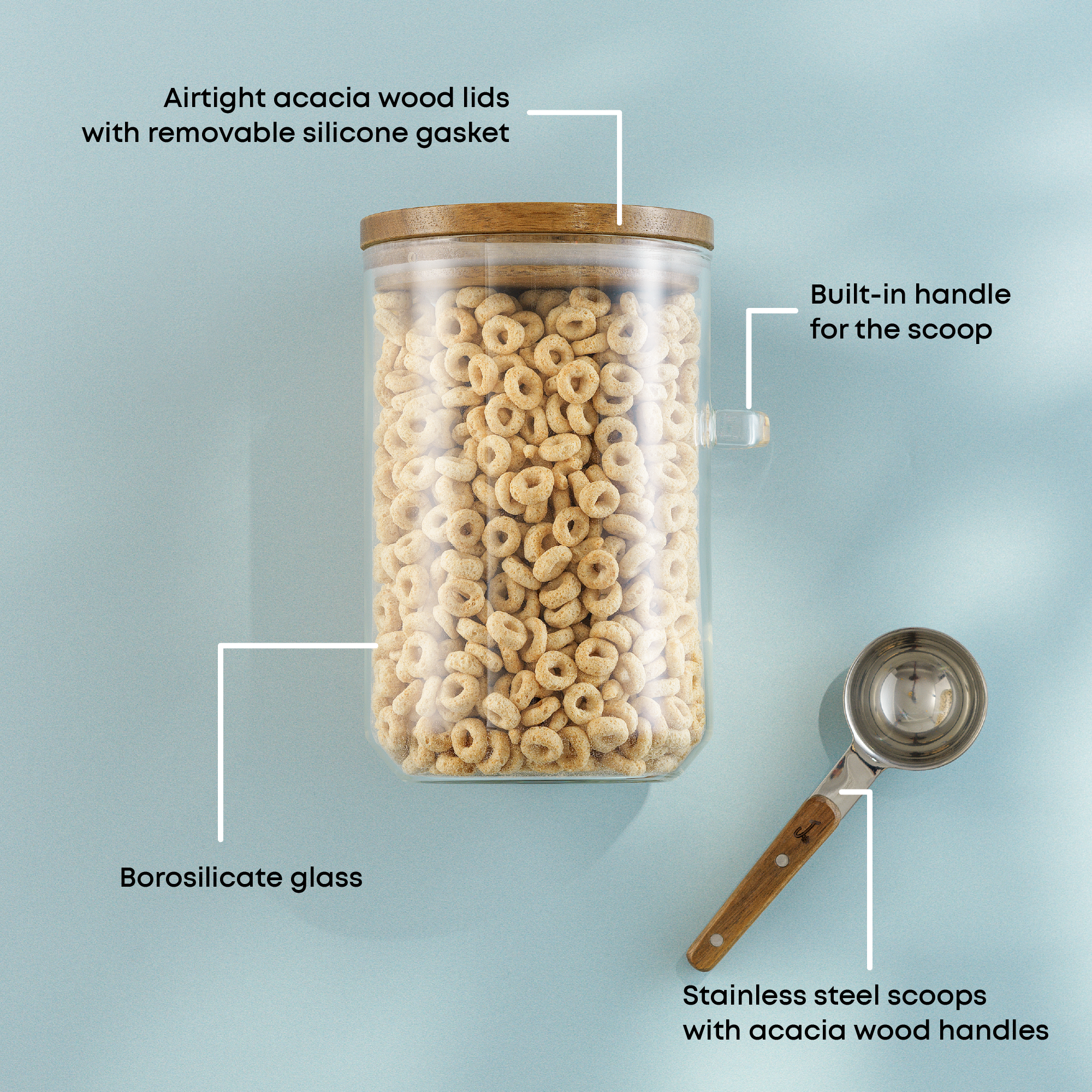 Holden Stackable Glass Storage Canister Set with Wood Lids and Scoops