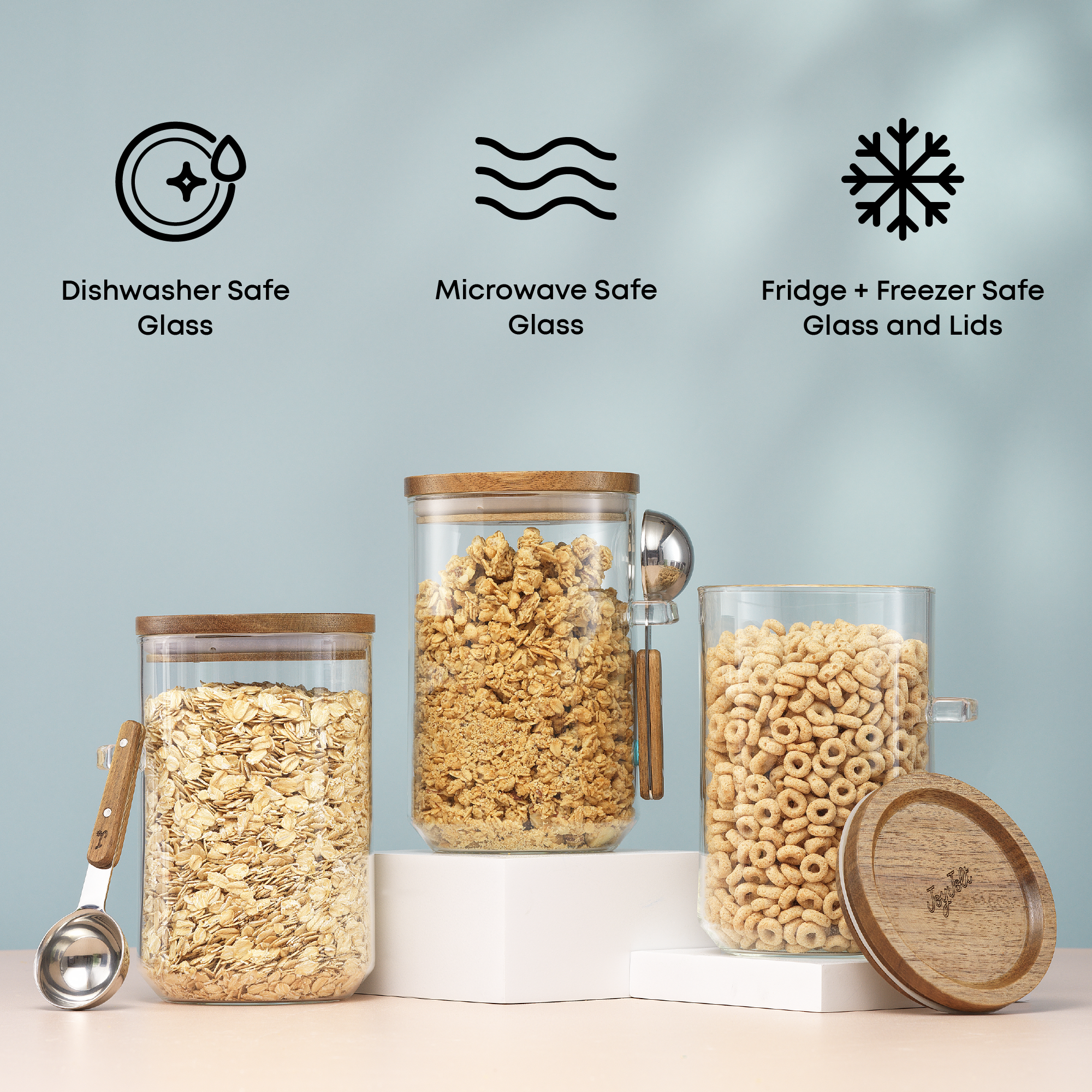 Holden Stackable Glass Storage Canister Set with Wood Lids and Scoops