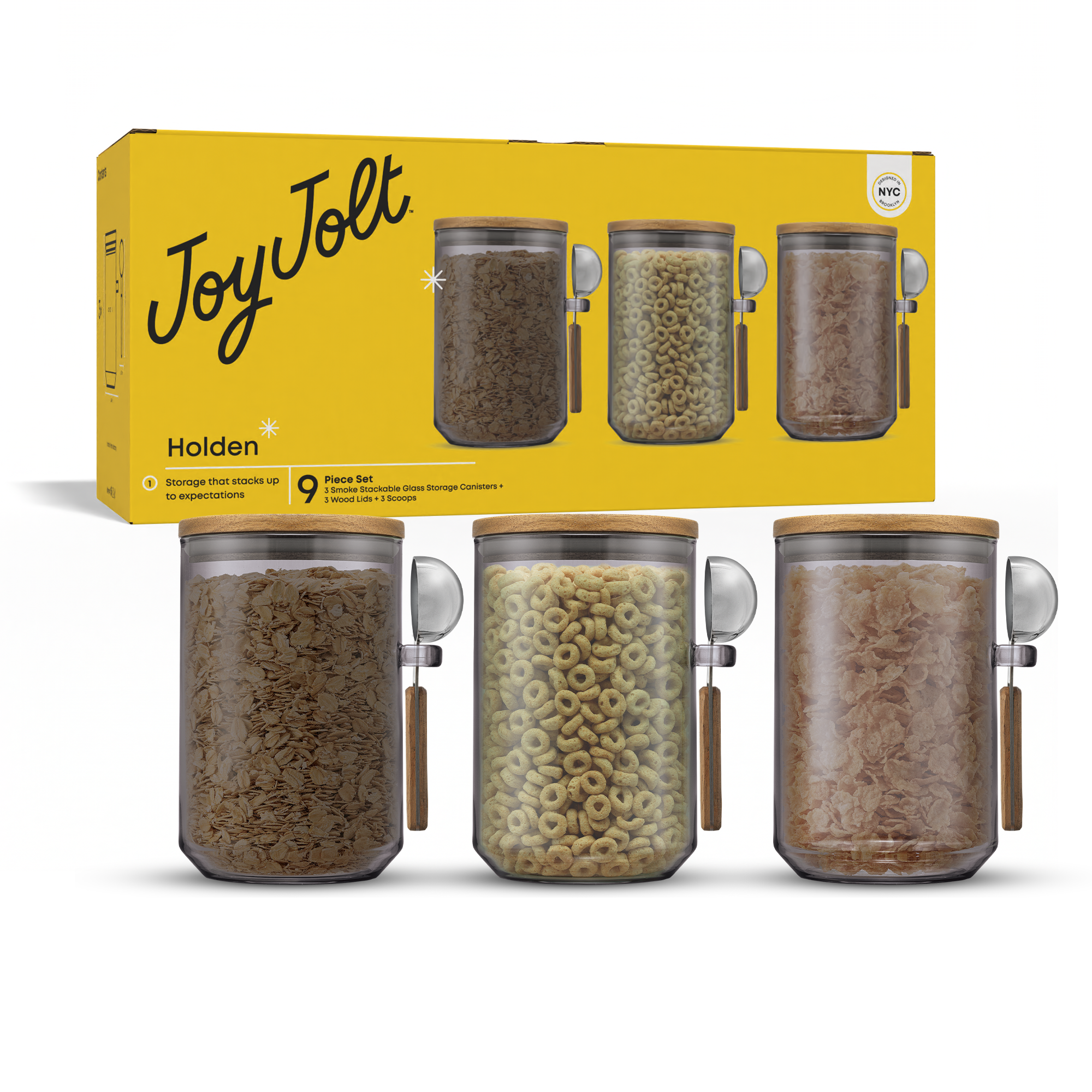 Holden Stackable Glass Storage Canister Set with Wood Lids and Scoops