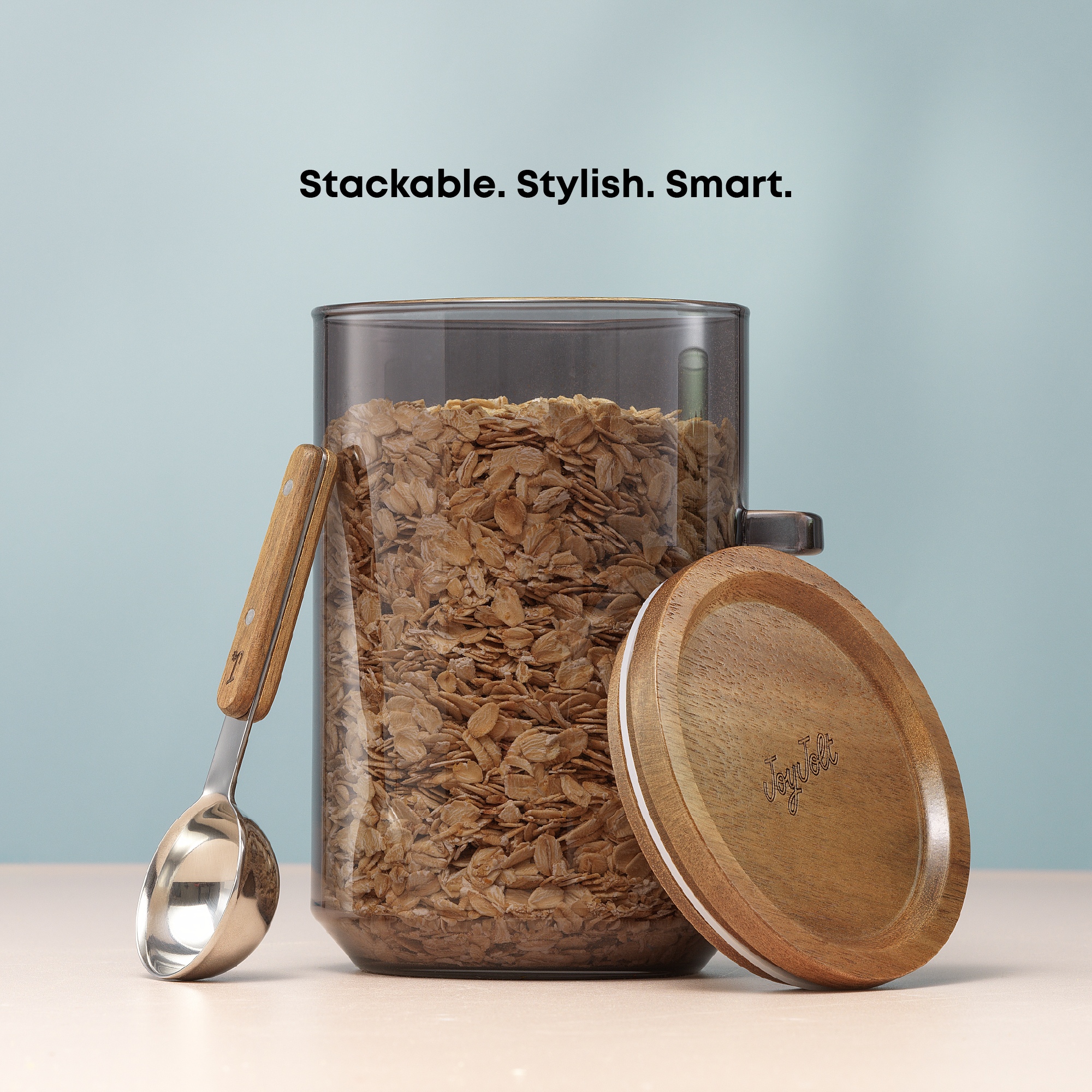 Holden Stackable Glass Storage Canister Set with Wood Lids and Scoops
