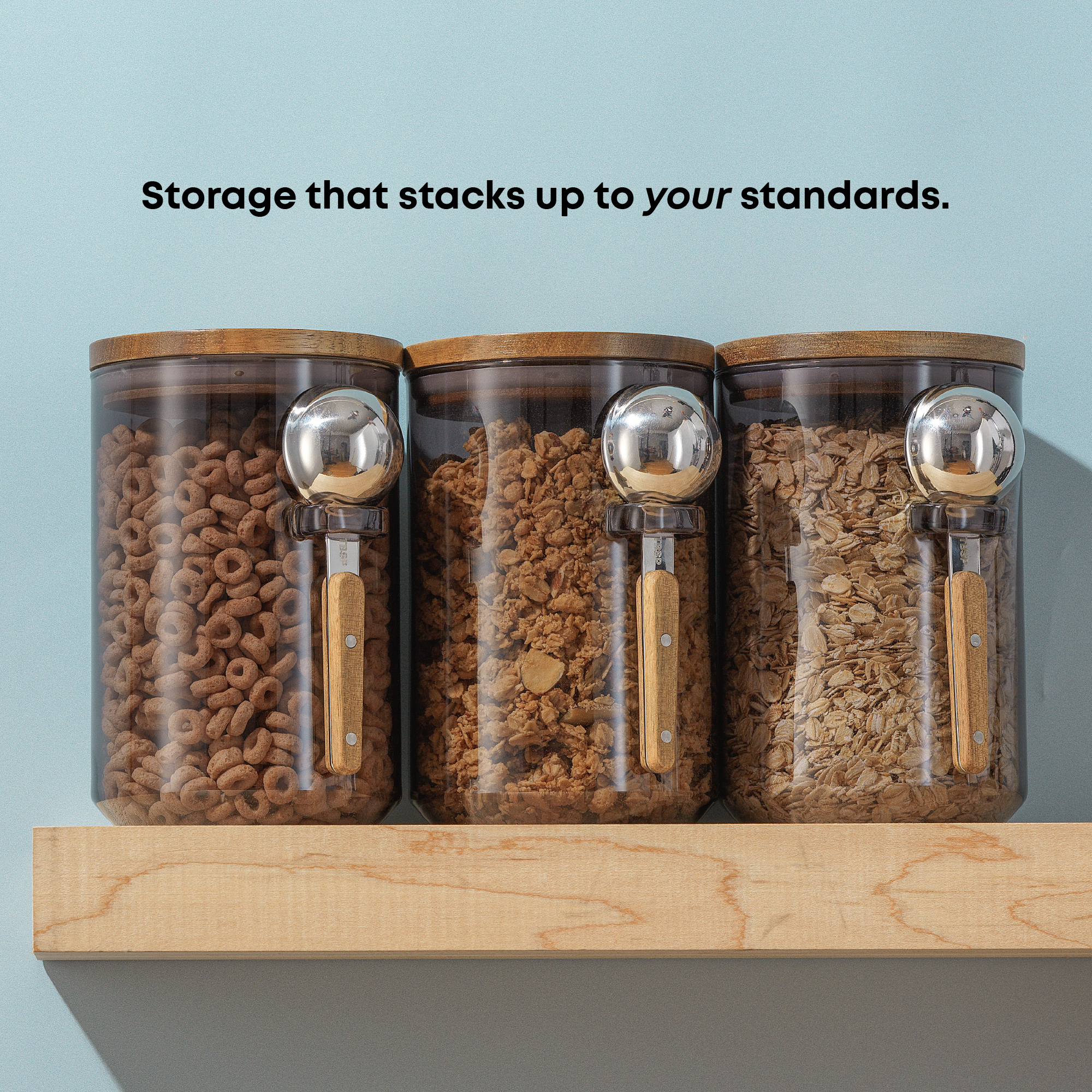 Holden Stackable Glass Storage Canister Set with Wood Lids and Scoops