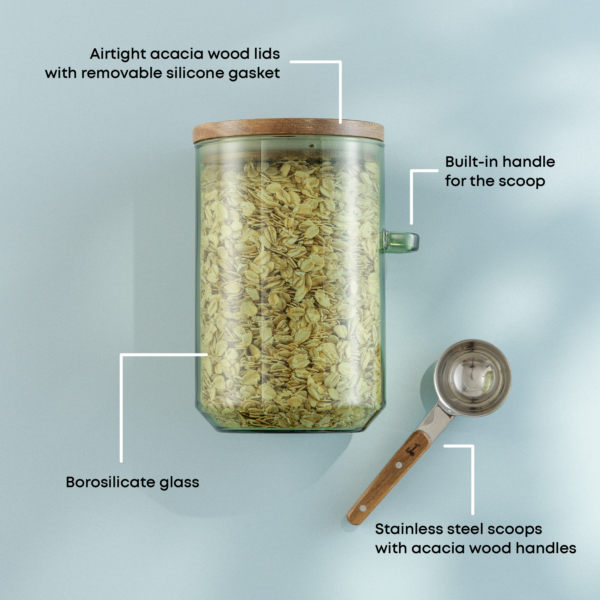 Holden Stackable Glass Storage Canister Set with Wood Lids and Scoops