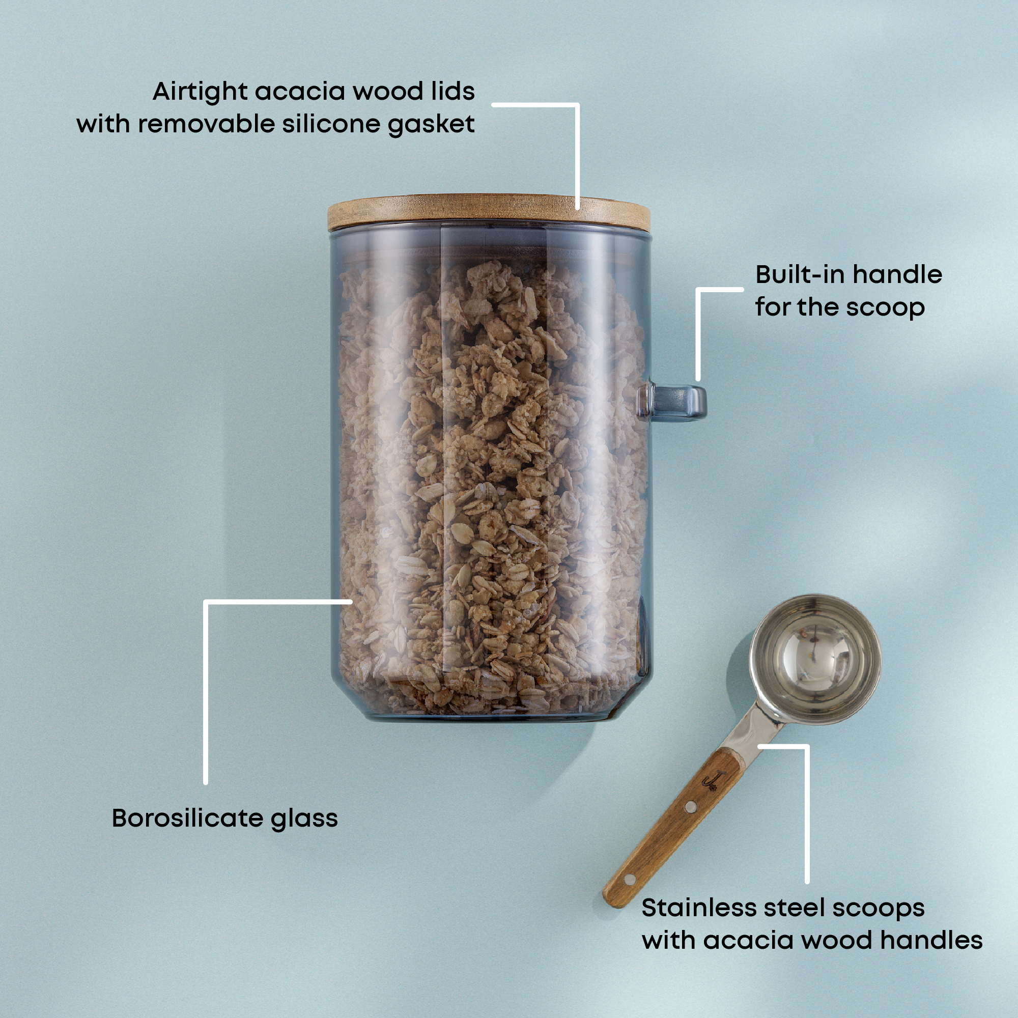 Holden Stackable Glass Storage Canister Set with Wood Lids and Scoops