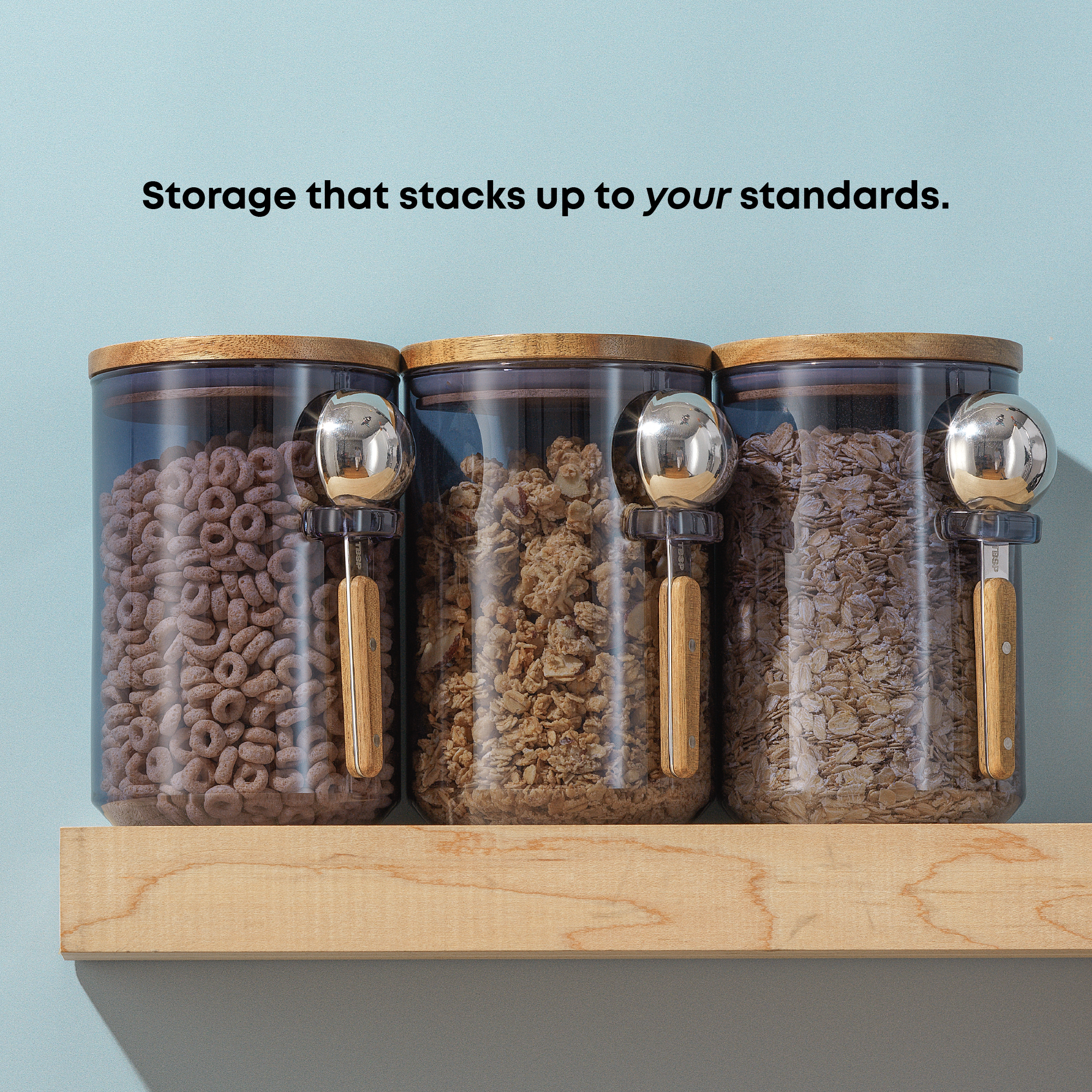 Holden Stackable Glass Storage Canister Set with Wood Lids and Scoops
