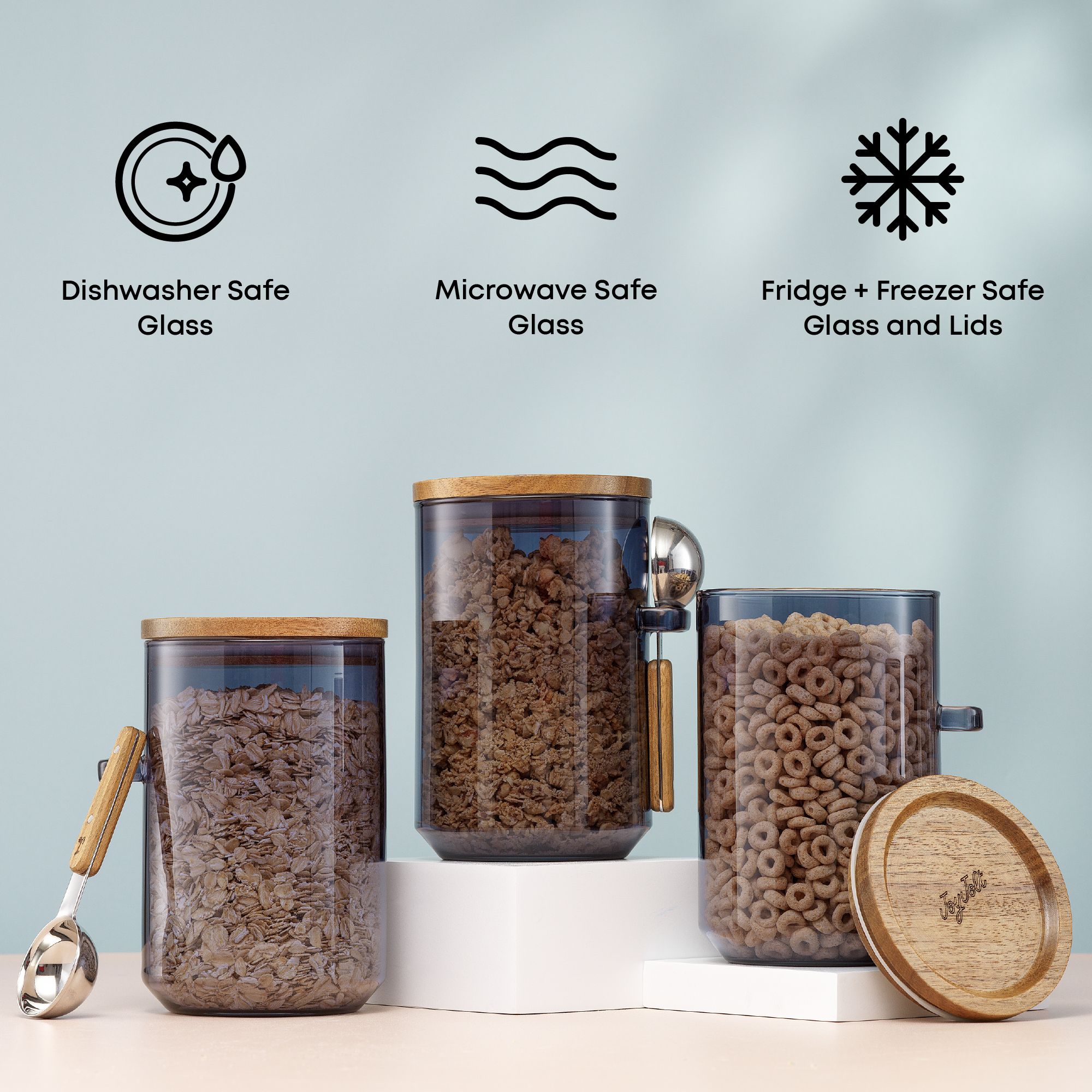 Holden Stackable Glass Storage Canister Set with Wood Lids and Scoops