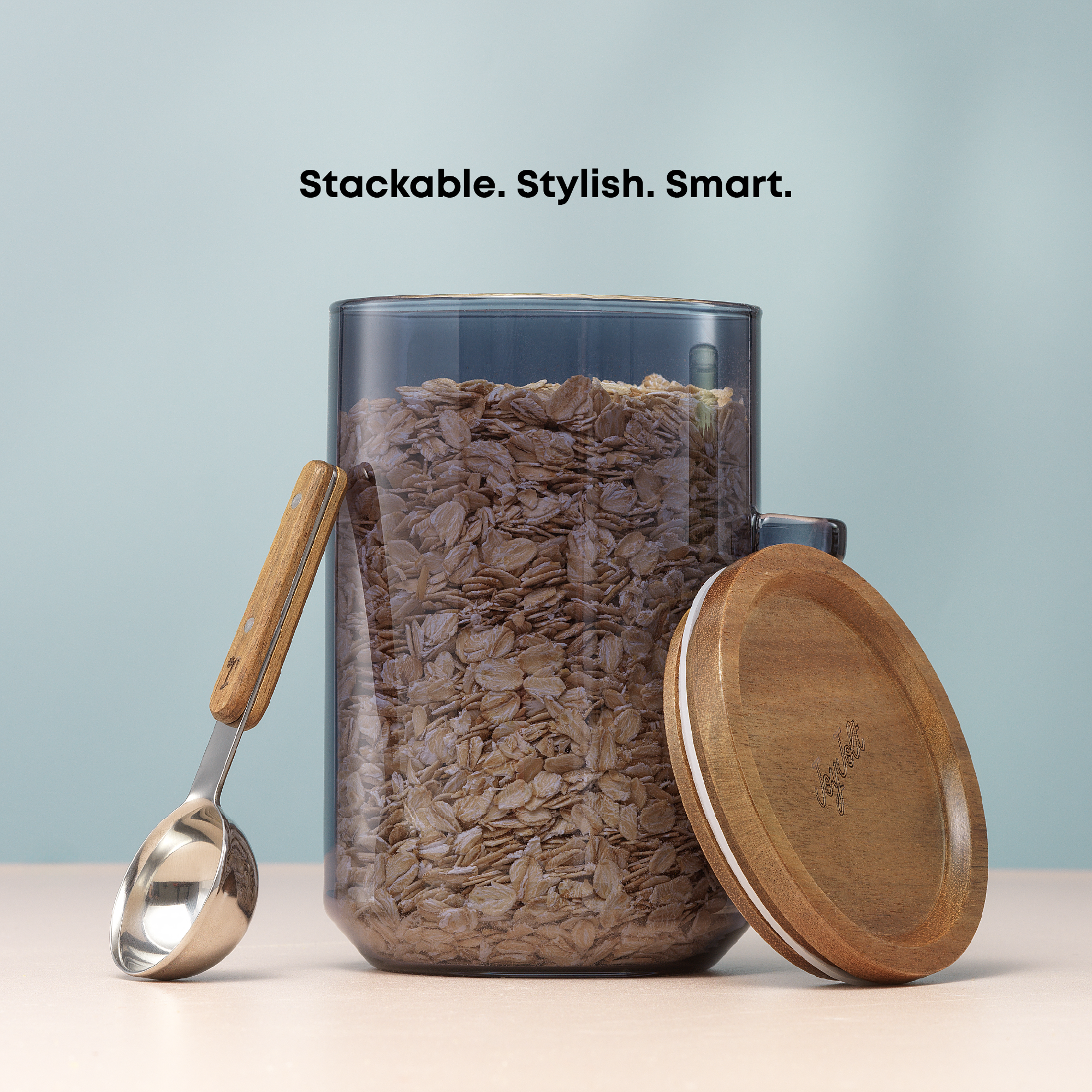 Holden Stackable Glass Storage Canister Set with Wood Lids and Scoops