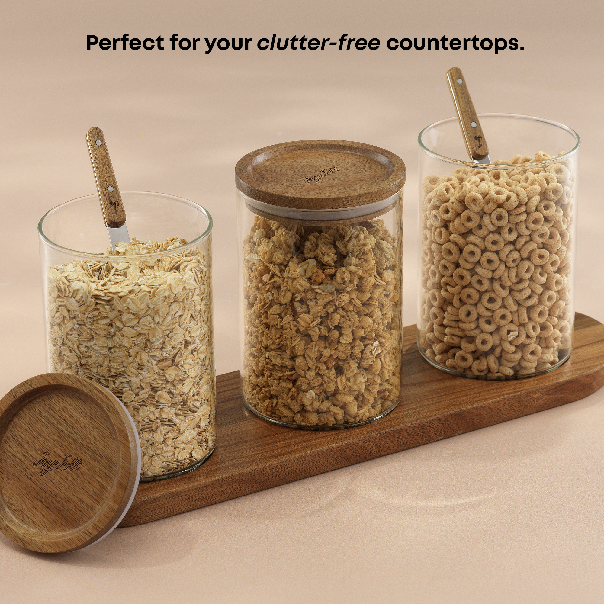 Holden Stackable Glass Storage Canister Set with Wood Lids and Tray