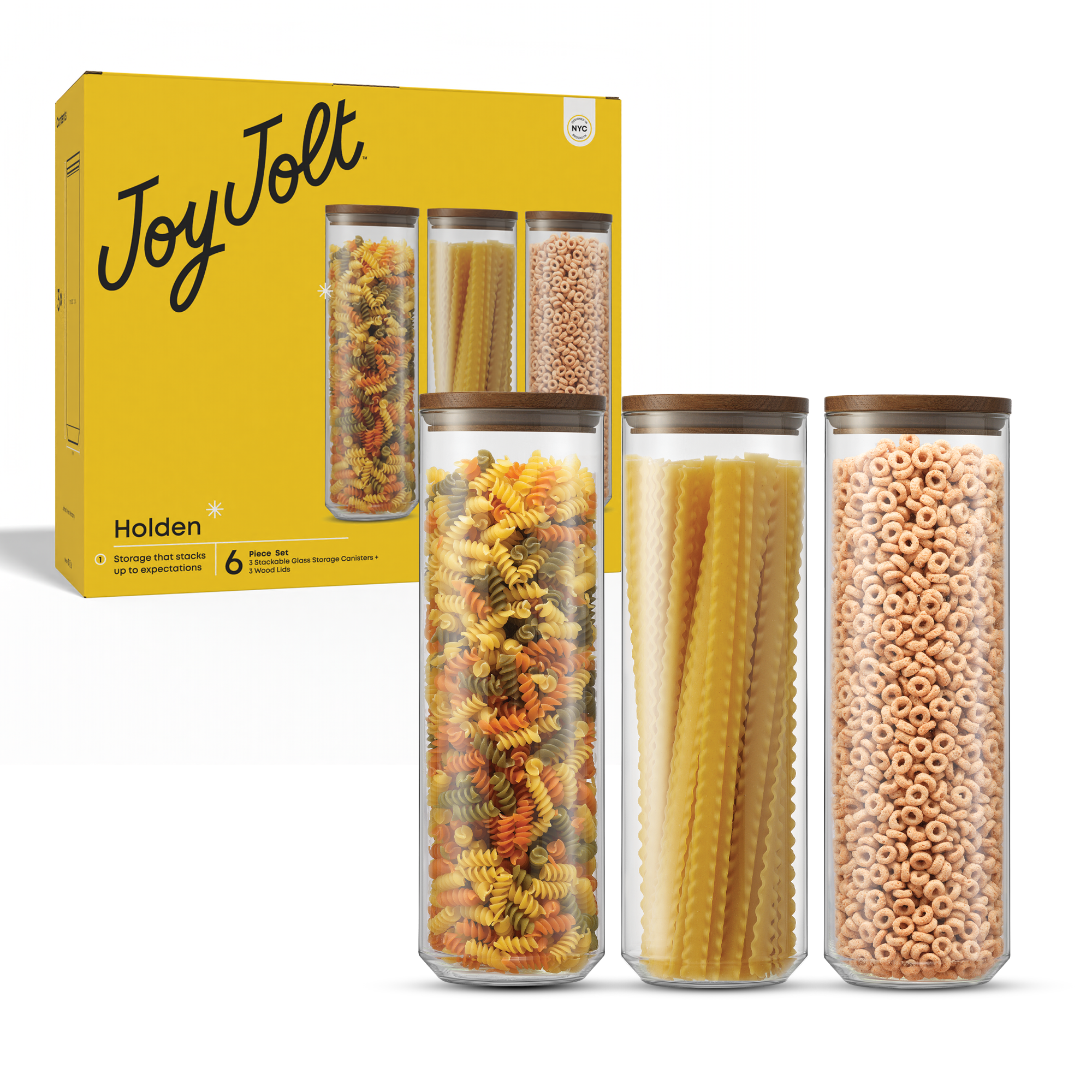 Holden Stackable Glass Storage Canister Set with Wood Lids